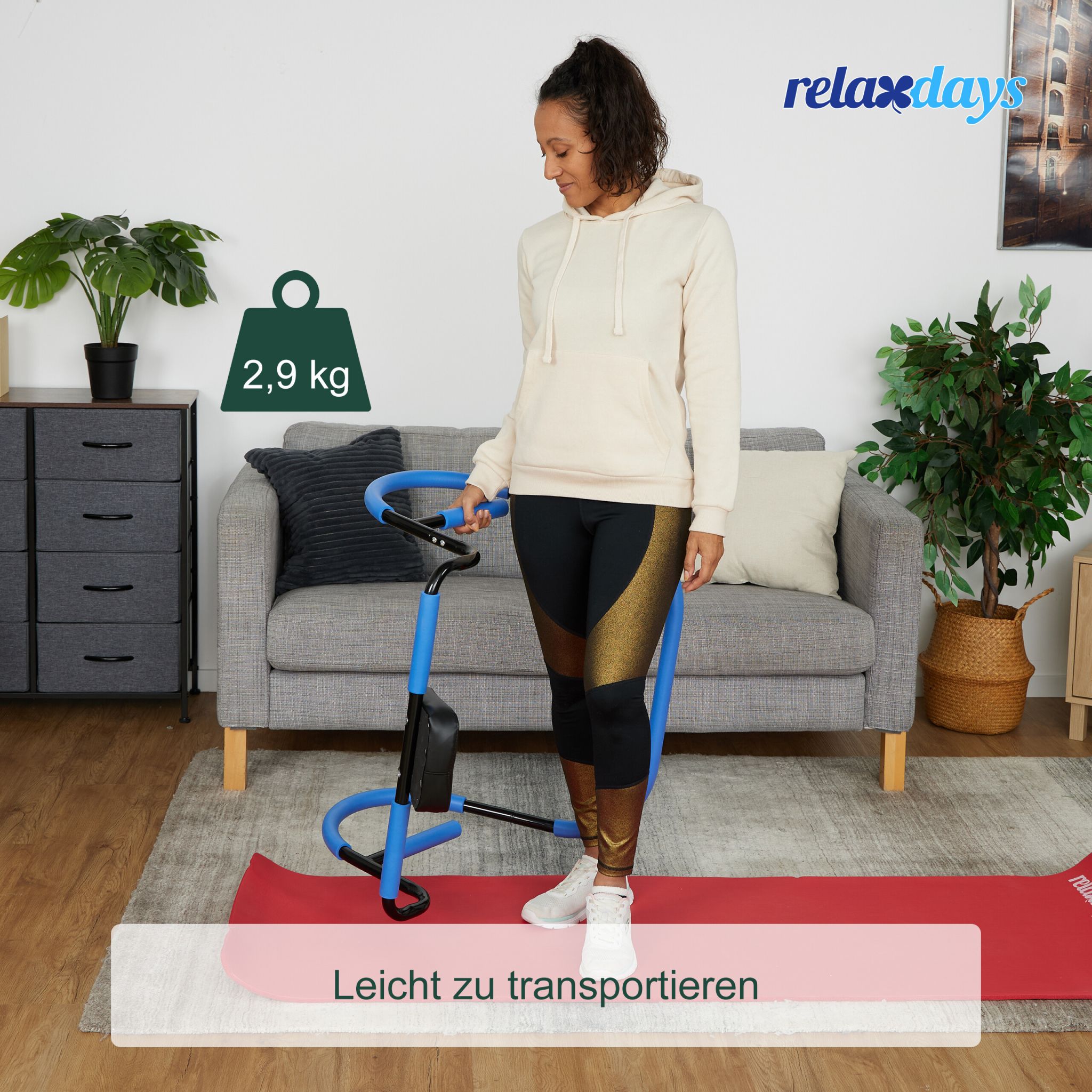Bauchtrainer AB Roller für Zuhause Blau-Schwarz von Relaxdays