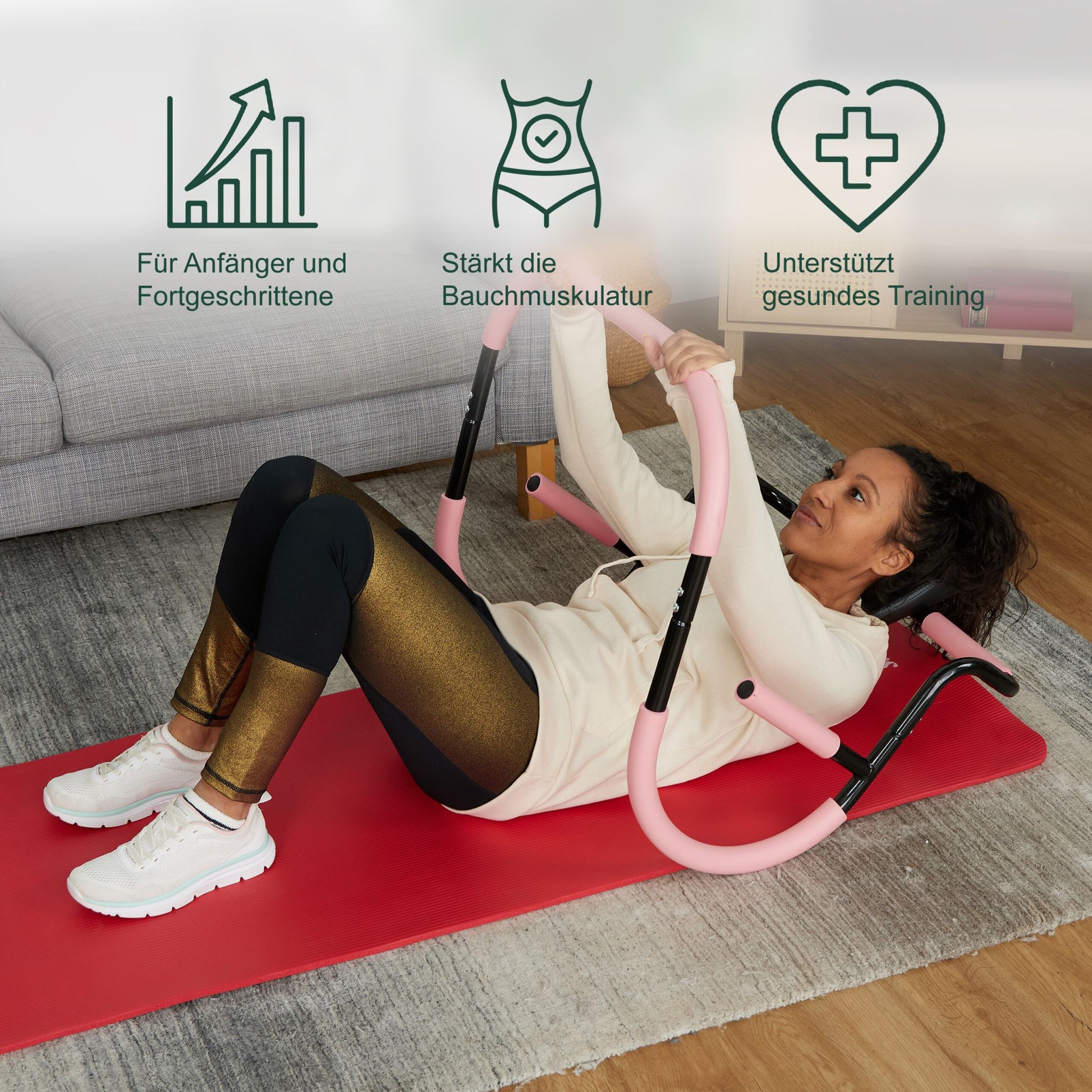 Bauchtrainer AB Roller für Zuhause Rosa-Schwarz von Relaxdays