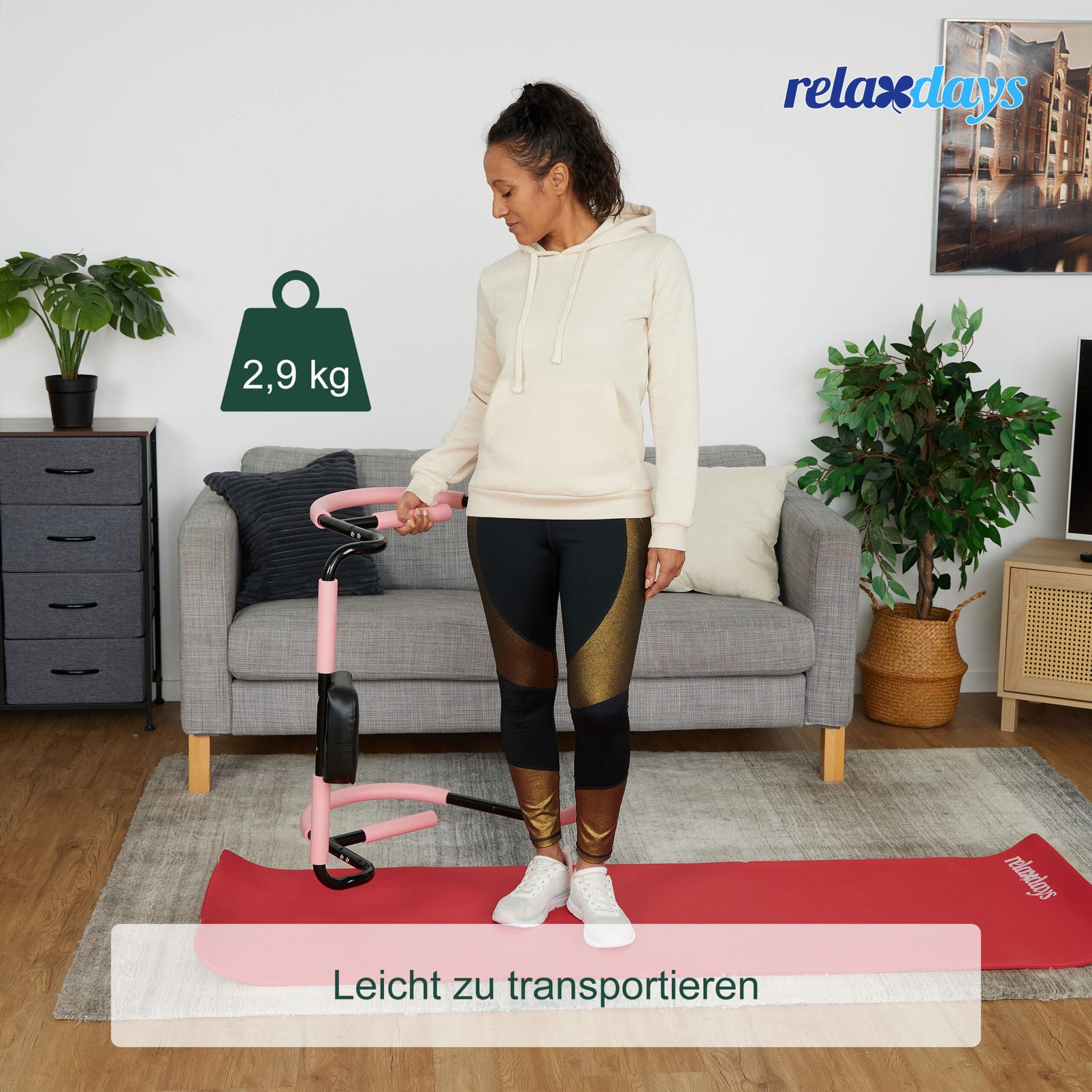 Bauchtrainer AB Roller für Zuhause Rosa-Schwarz von Relaxdays