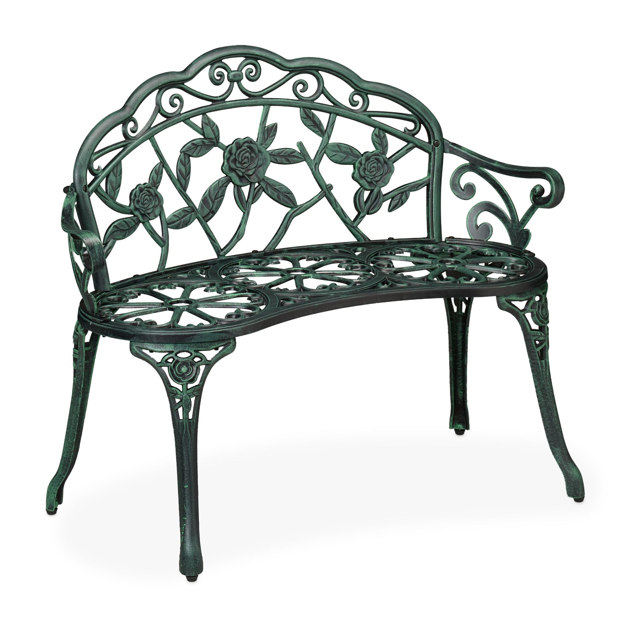 Gartenbank Rosen antik Dunkelgrün-Schwarz von Relaxdays