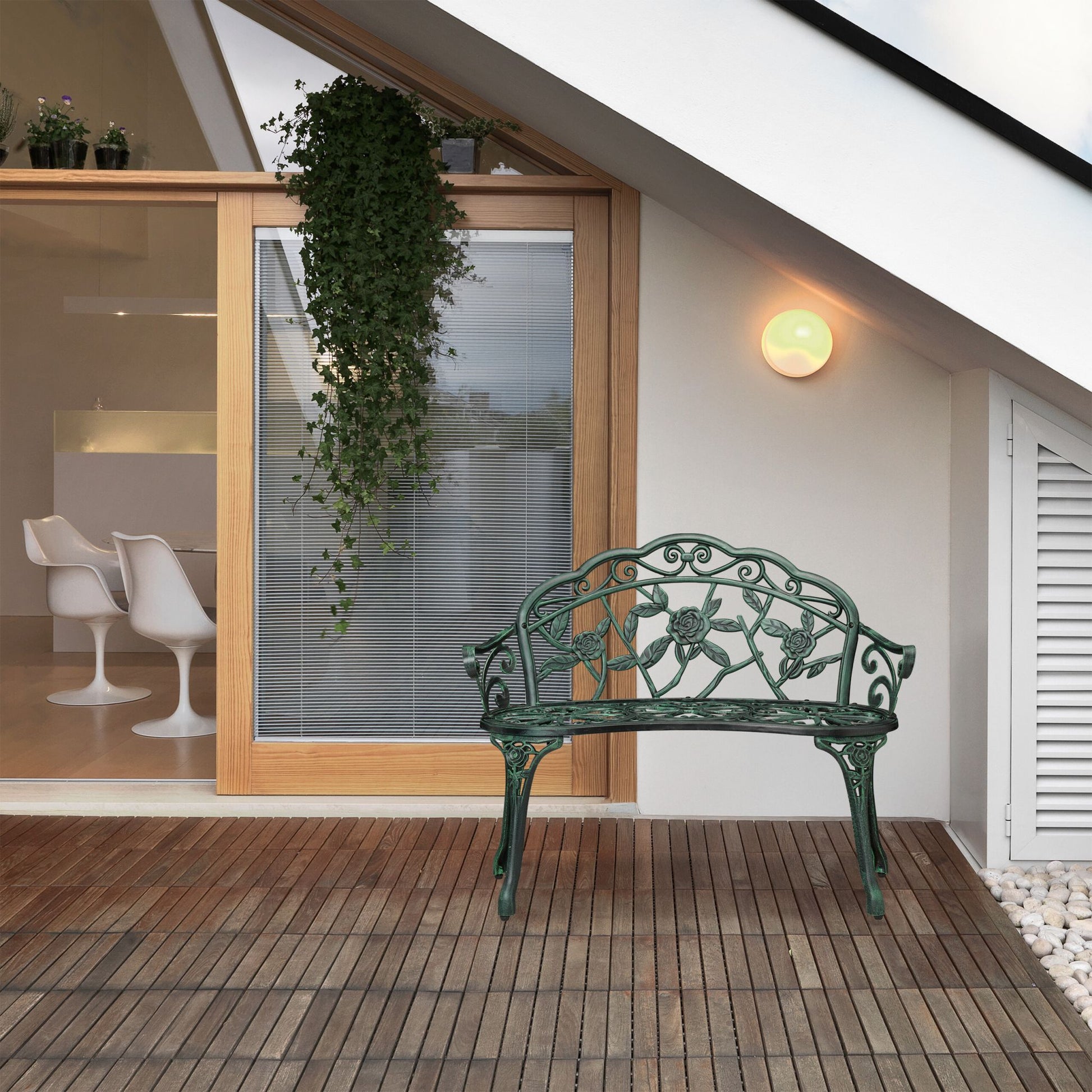 Gartenbank Rosen antik Dunkelgrün-Schwarz von Relaxdays
