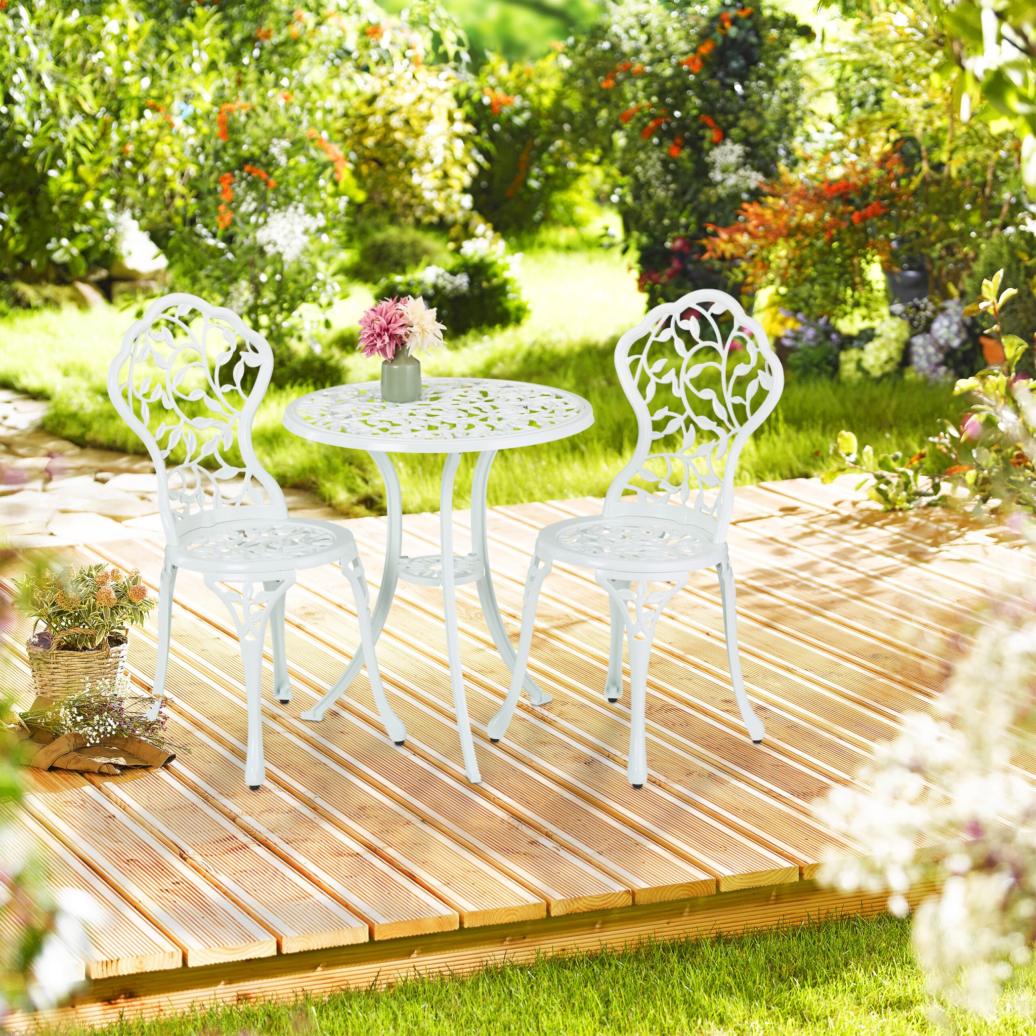 Gartenmöbel 3er-Set Weiss