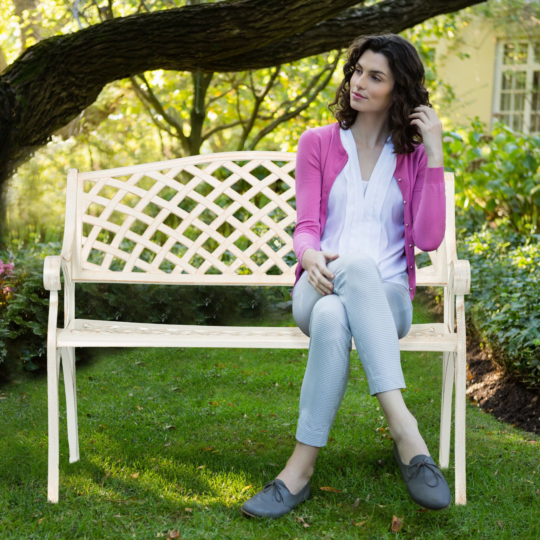 Gartenbank antik weiss Weiss-Gold von Relaxdays