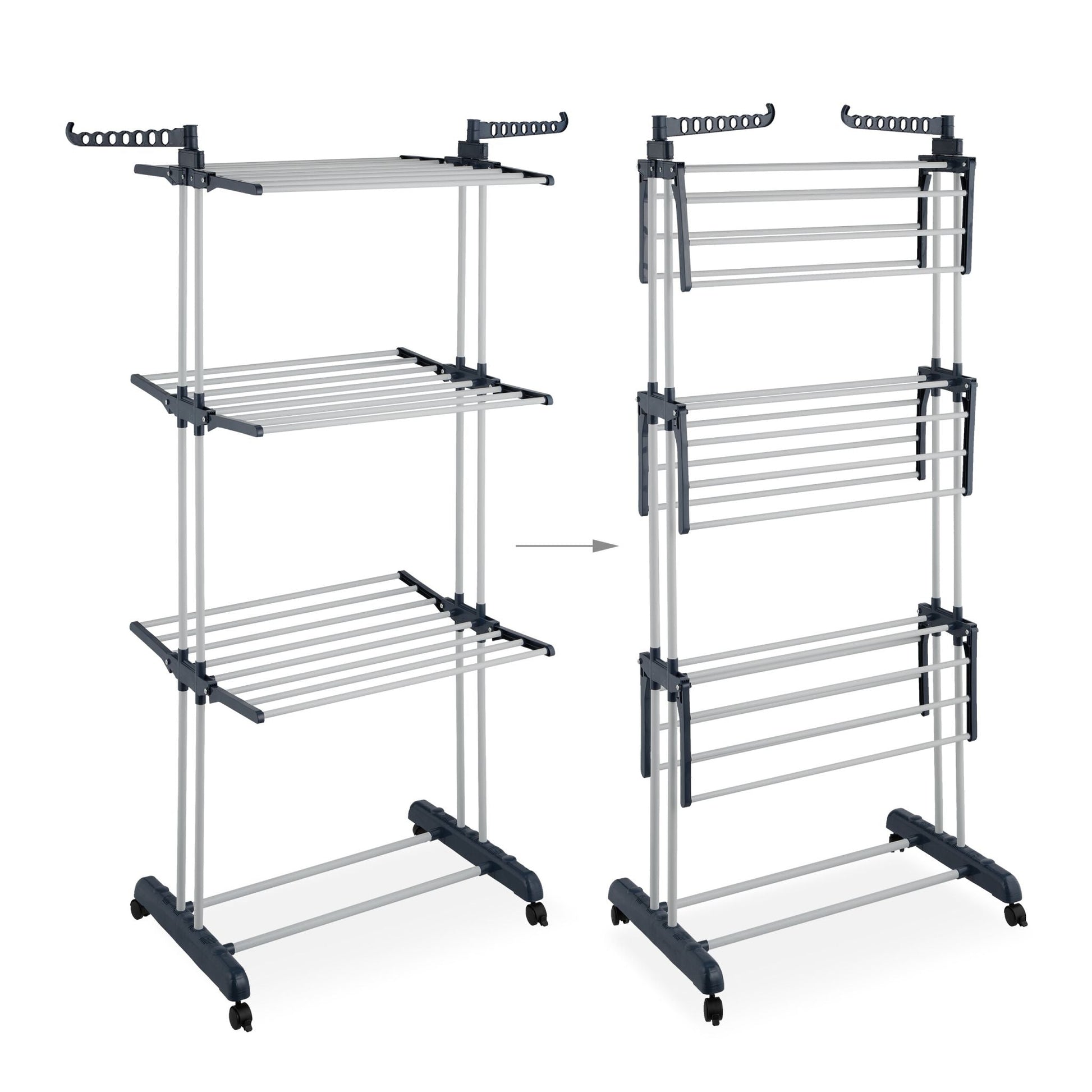 Turm-Wäscheständer rollbar Weiss-Grau von Relaxdays