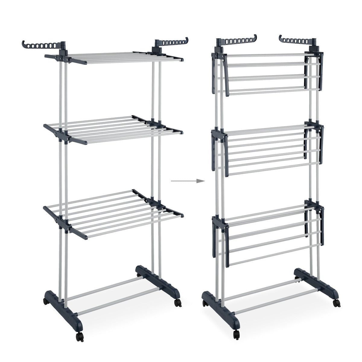 Turm-Wäscheständer rollbar Weiss-Grau von Relaxdays