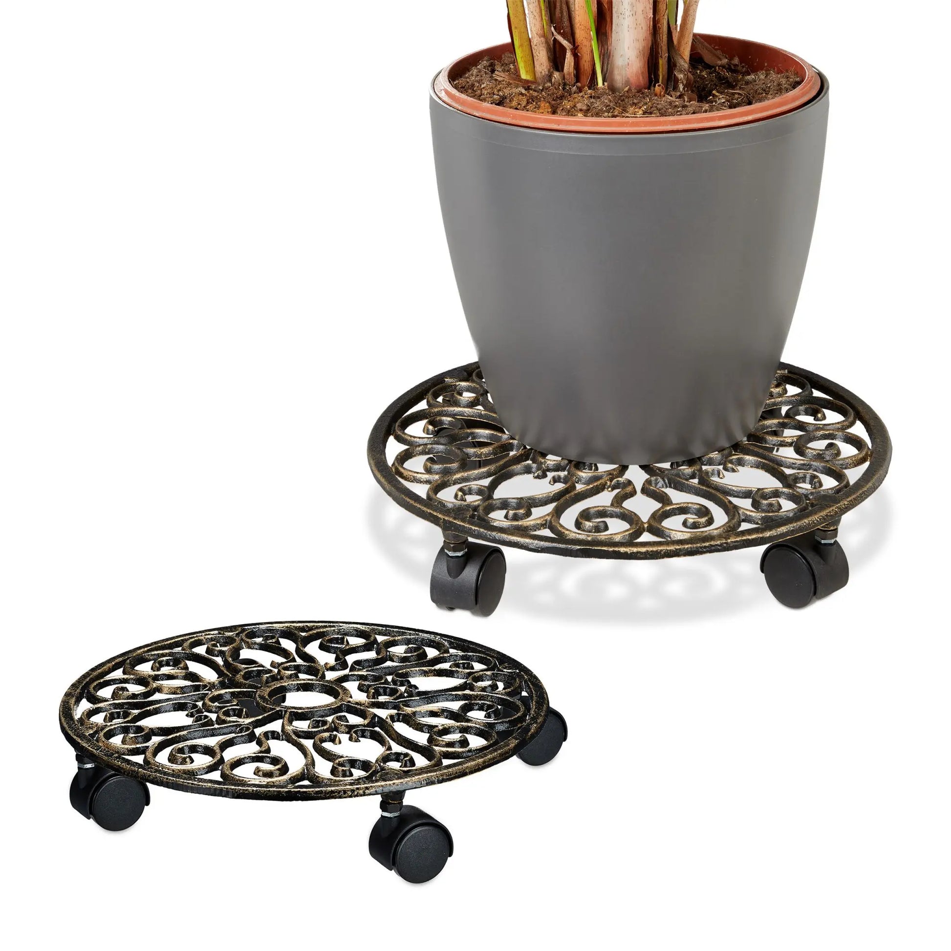 Pflanzenroller 2er-Set Gusseisen Gold-Schwarz von Relaxdays