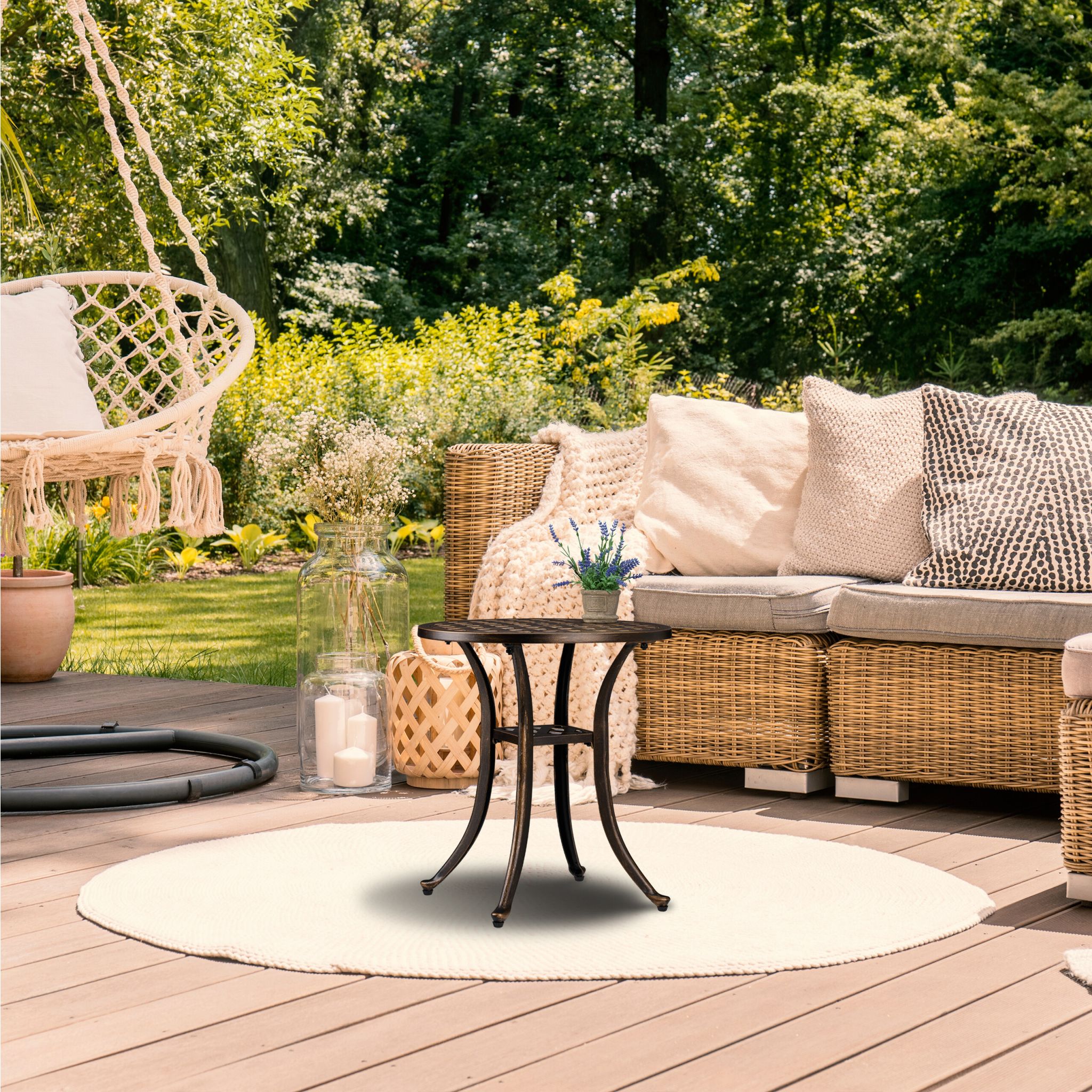 Antiker Gartentisch rund Gold-Schwarz