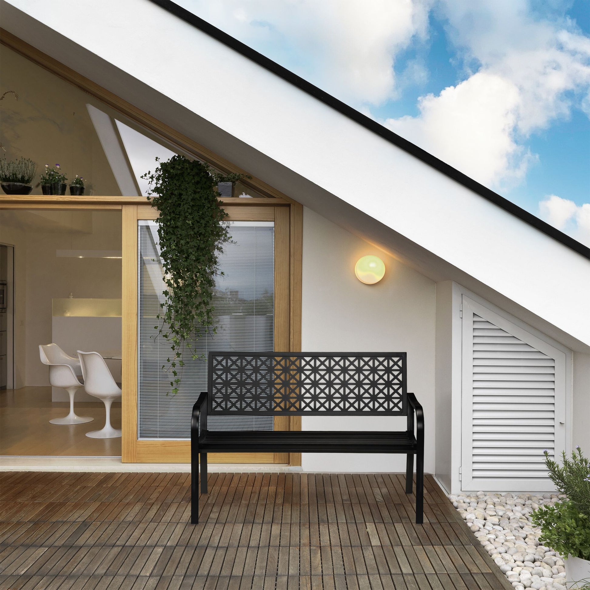 Gartenbank geometrisches Muster Schwarz von Relaxdays