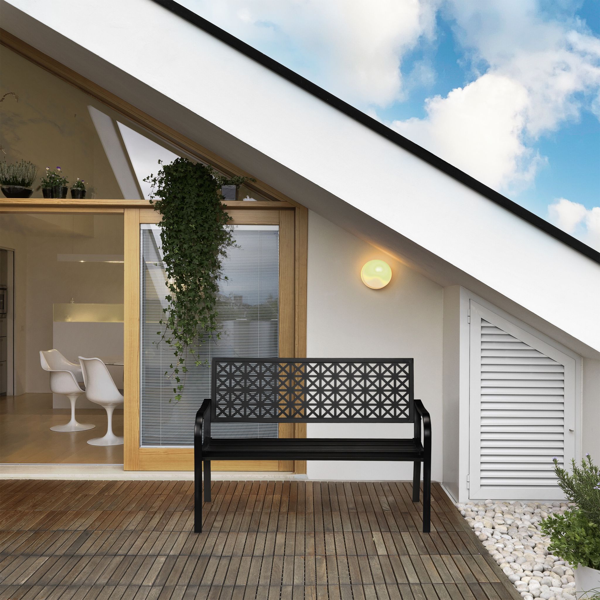Gartenbank geometrisches Muster Schwarz von Relaxdays