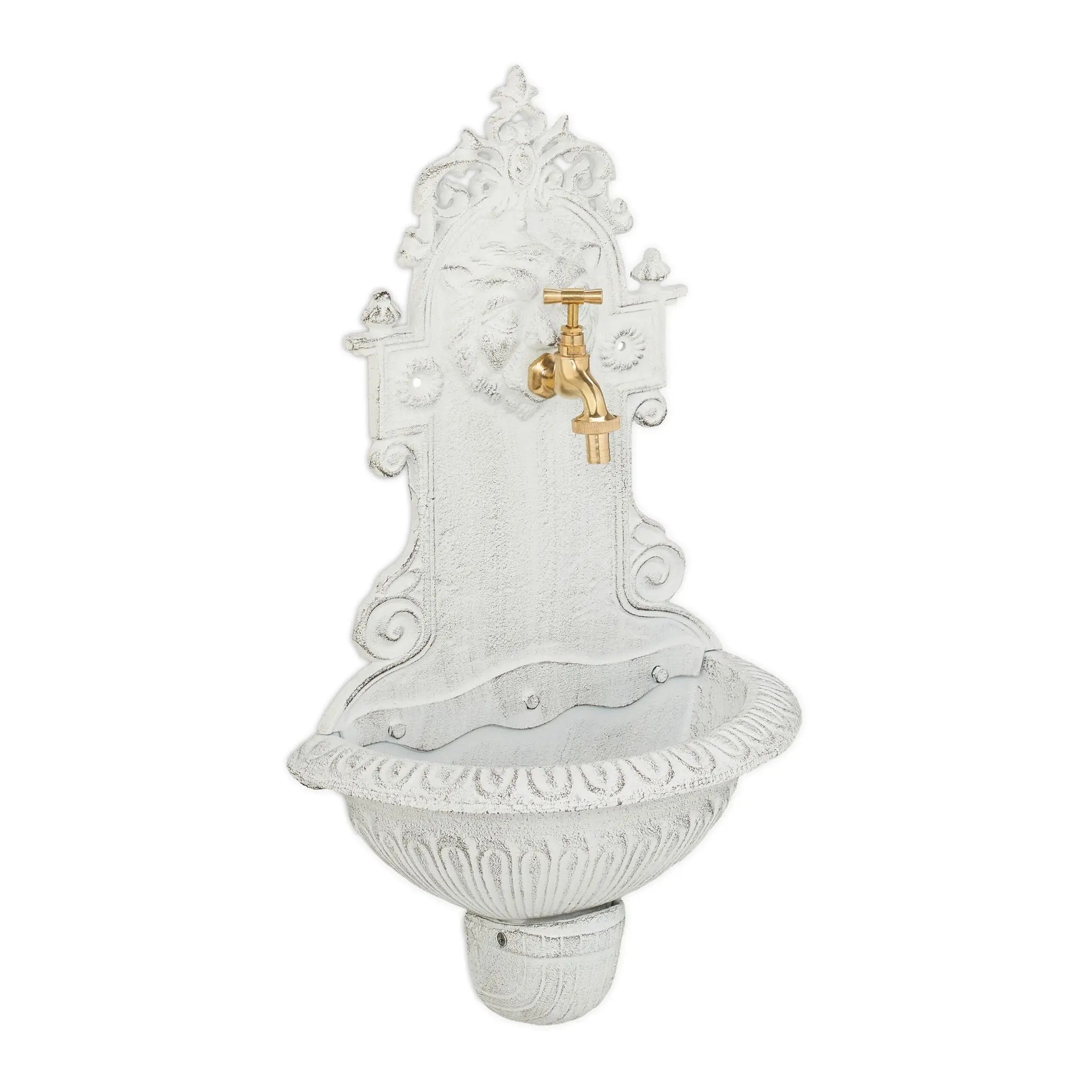 Wandbrunnen mit Wasserspeier Weiss-Gold von Relaxdays