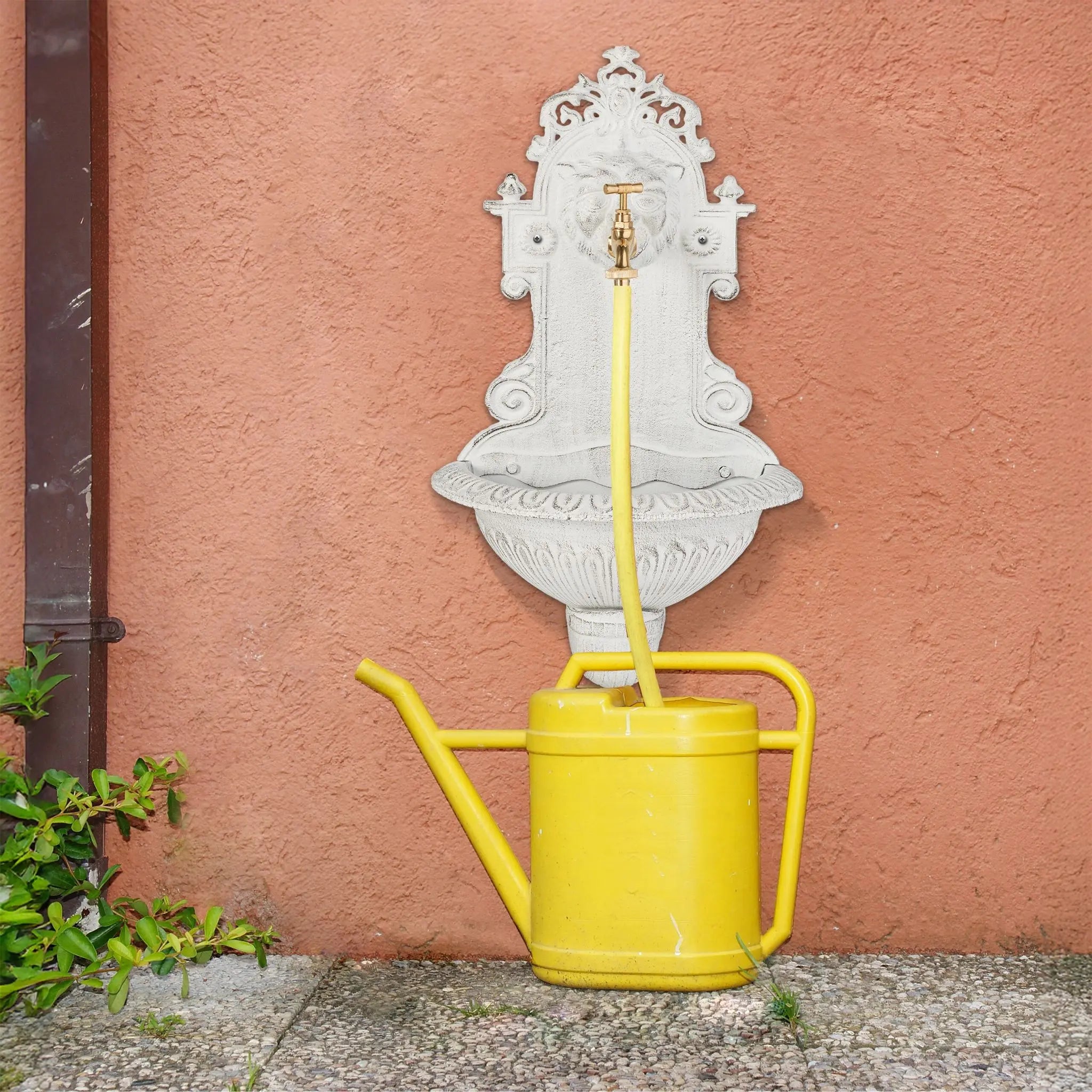 Wandbrunnen mit Wasserspeier Weiss-Gold von Relaxdays