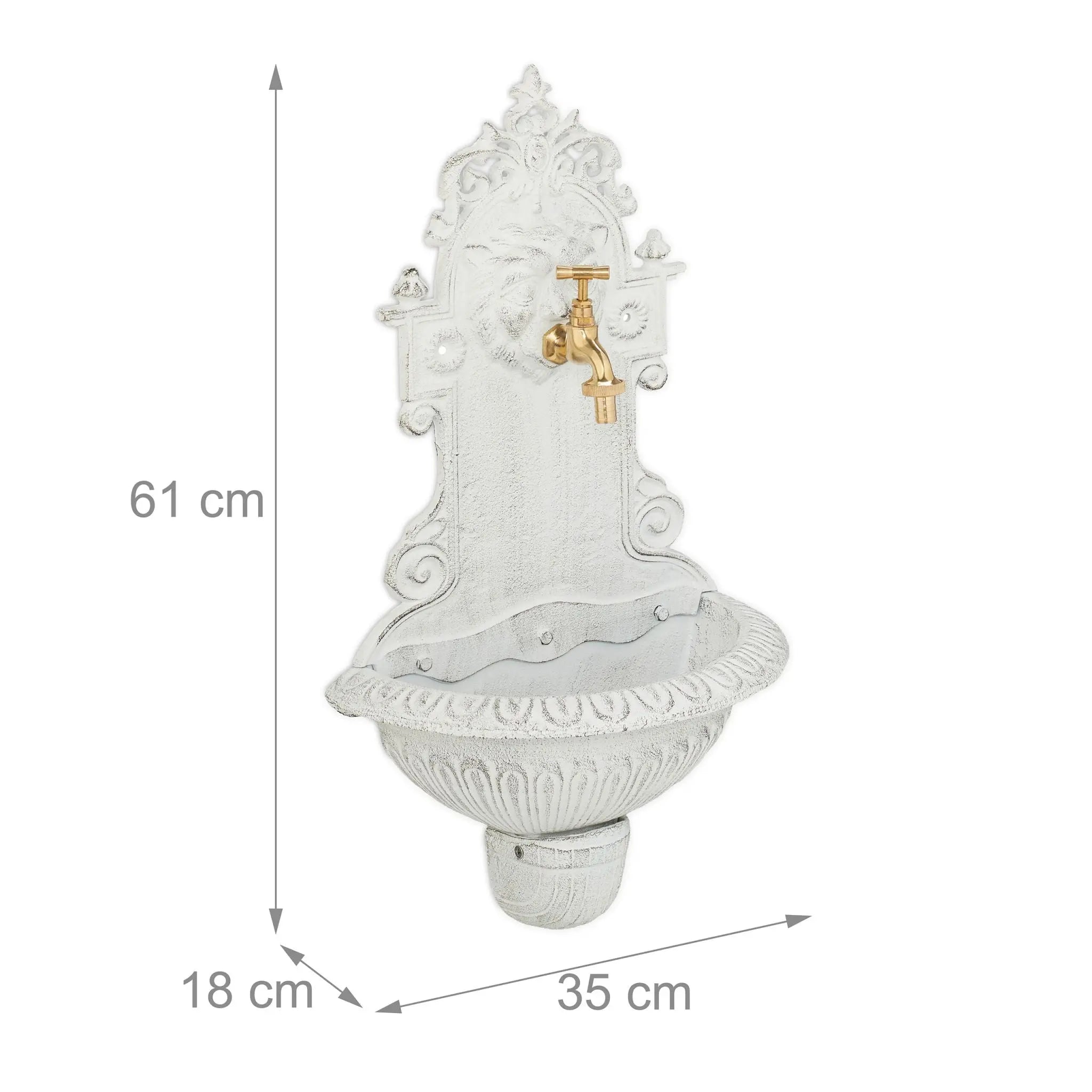 Wandbrunnen mit Wasserspeier Weiss-Gold von Relaxdays