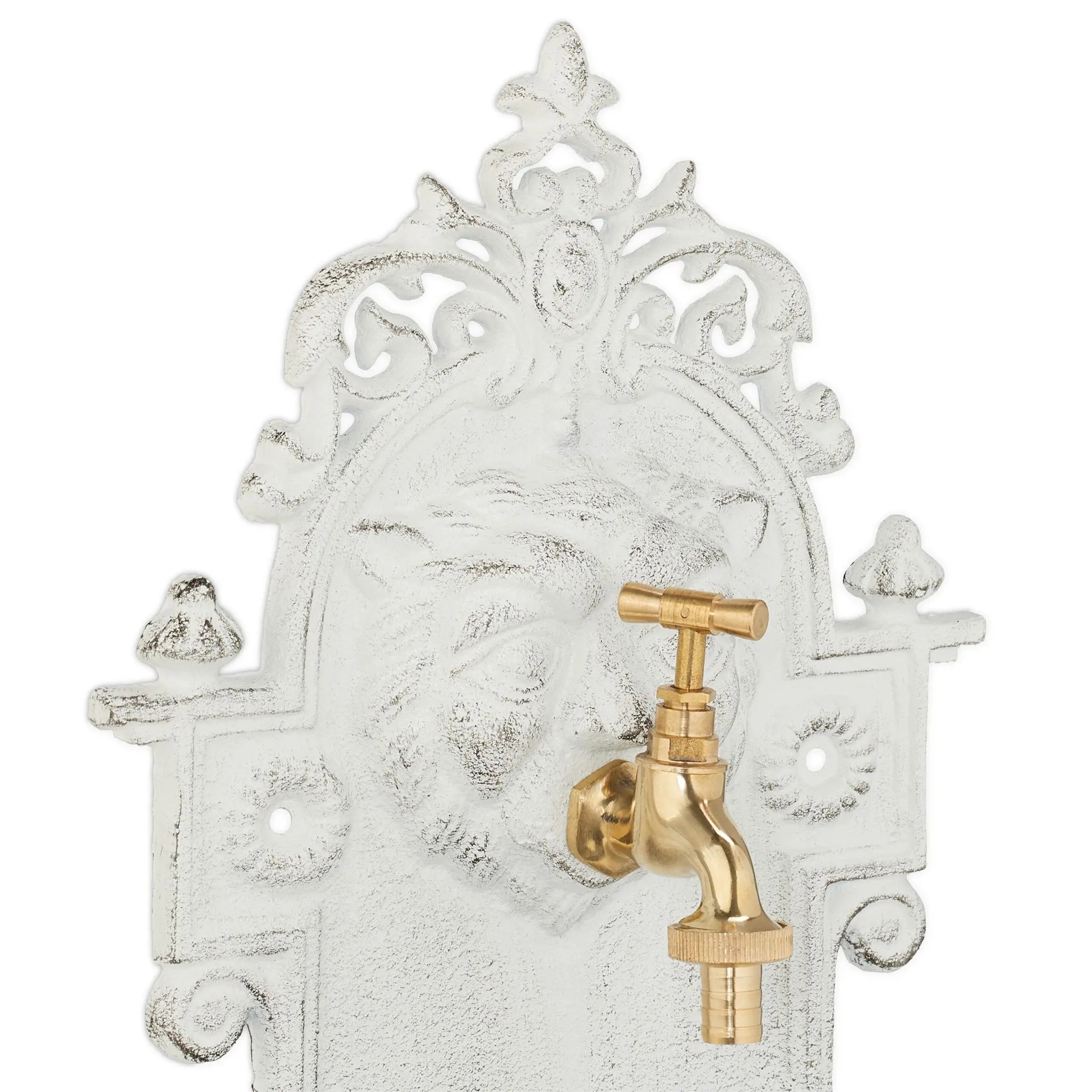 Wandbrunnen mit Wasserspeier Weiss-Gold von Relaxdays