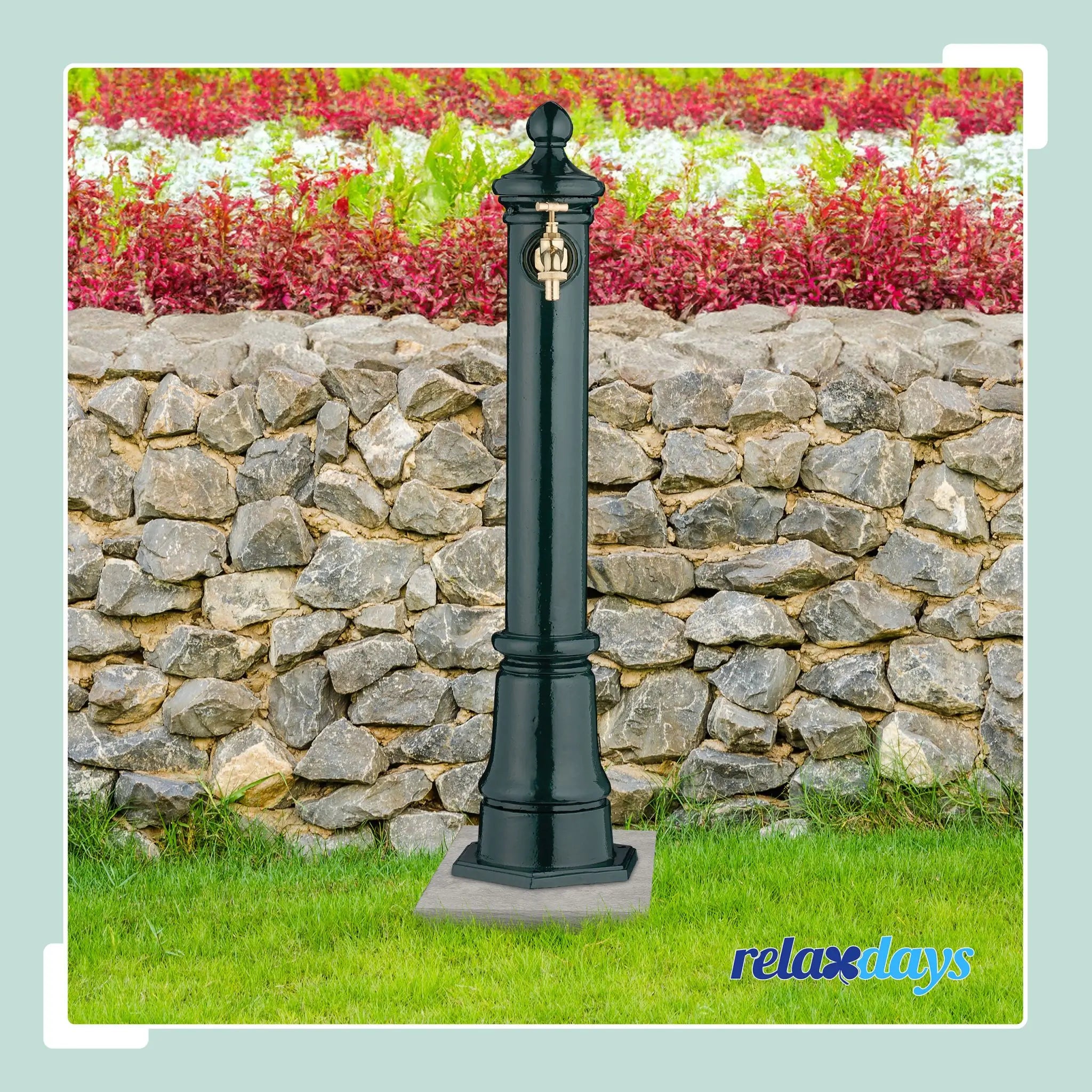 Standbrunnen antik 80cm Dunkelgrün-Gold von Relaxdays