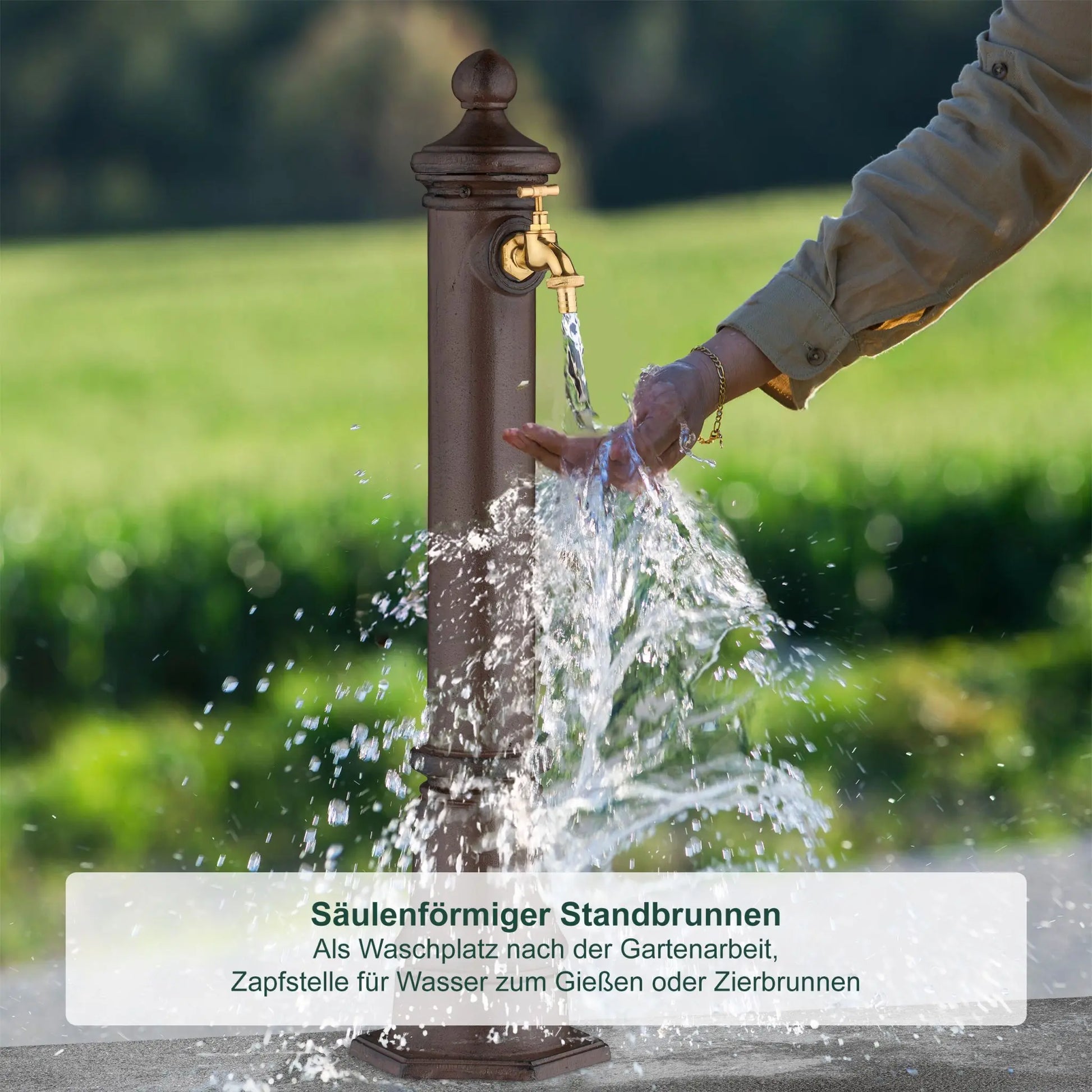 Standbrunnen antik 80cm Dunkelgrün-Gold von Relaxdays