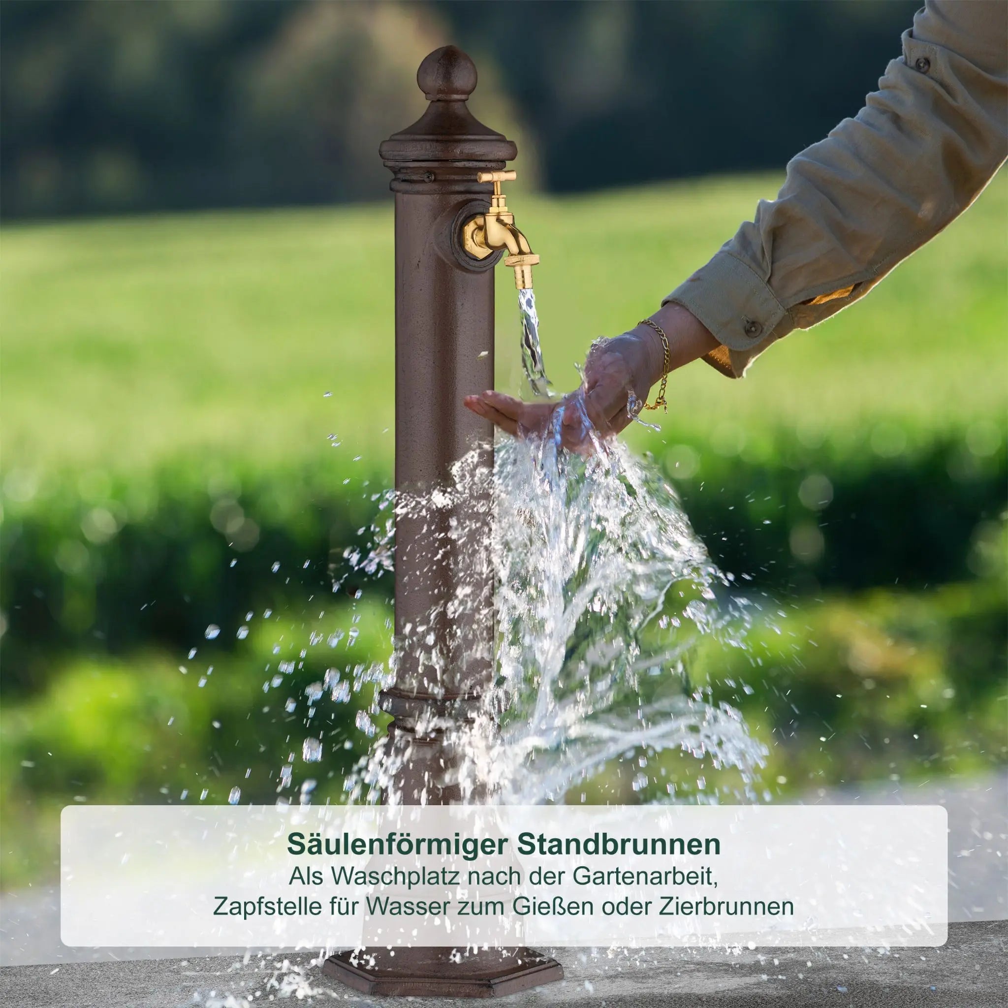 Standbrunnen antik 80cm Dunkelgrün-Gold von Relaxdays