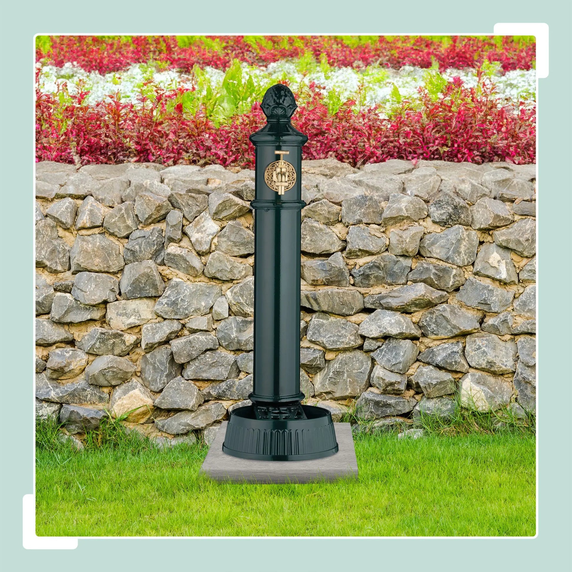 Standbrunnen antik 83cm Dunkelgrün-Gold von Relaxdays
