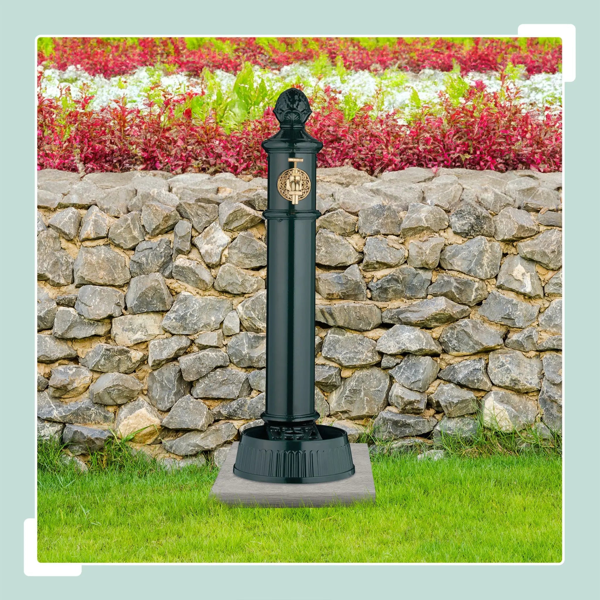 Standbrunnen antik 83cm Dunkelgrün-Gold von Relaxdays