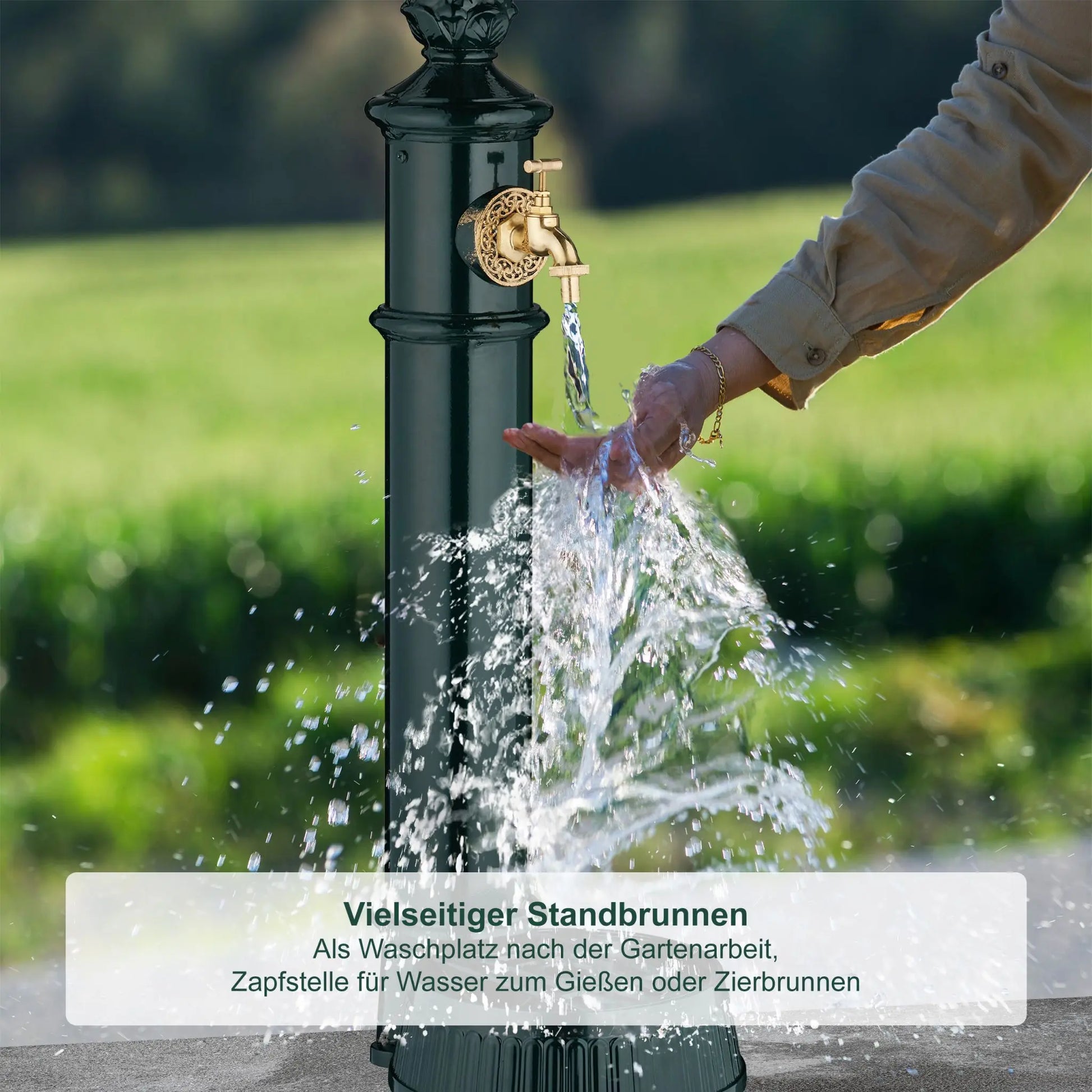 Standbrunnen antik 83cm Dunkelgrün-Gold von Relaxdays