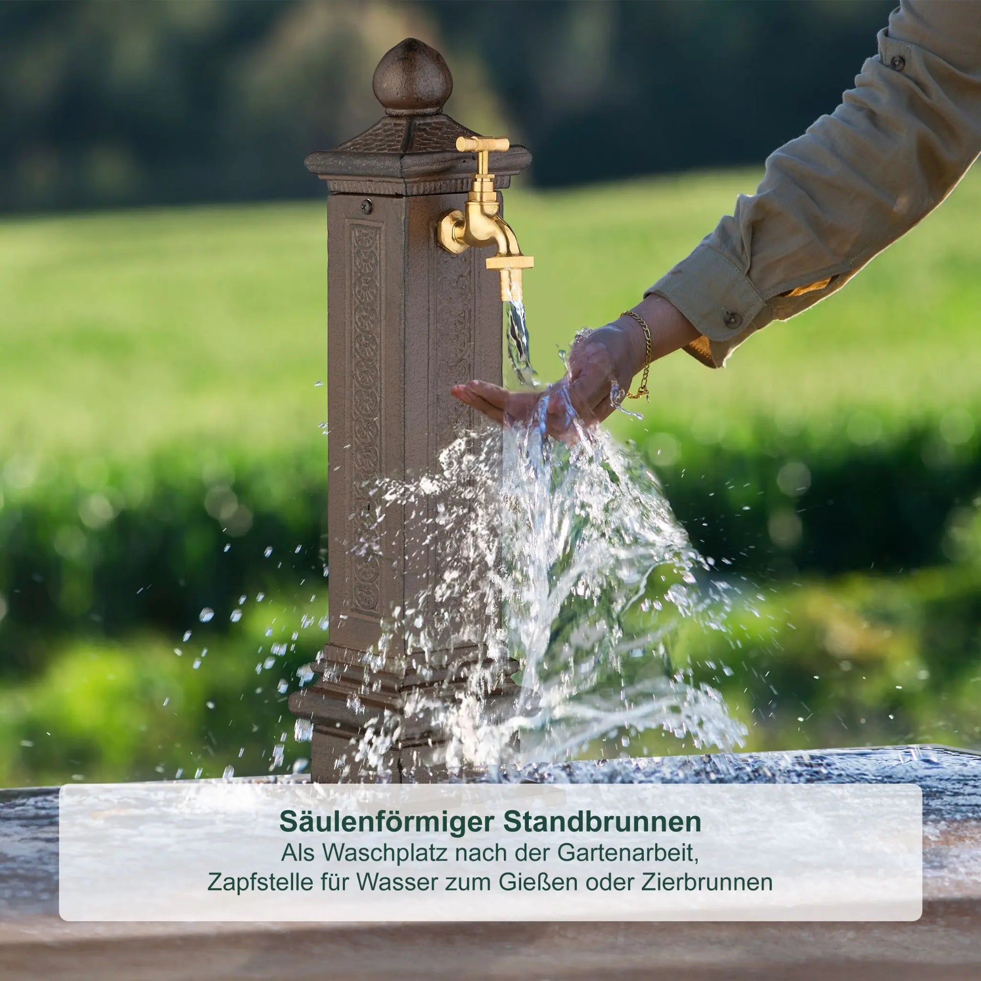 Standbrunnen antik 47cm Braun-Gold von Relaxdays