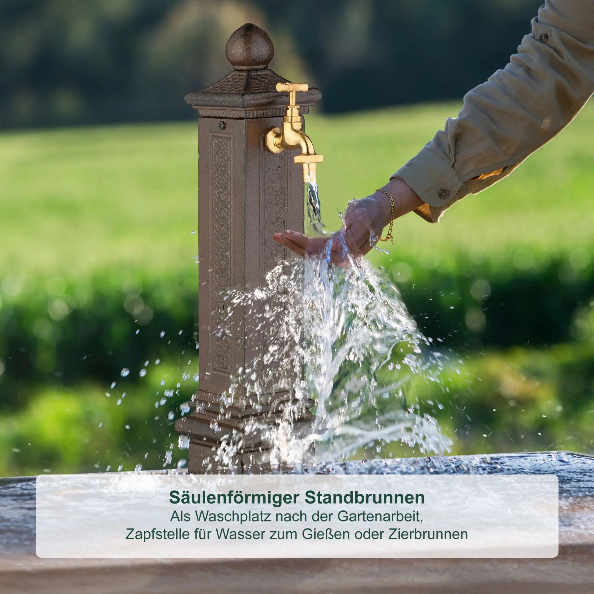 Standbrunnen antik 47cm Braun-Gold von Relaxdays