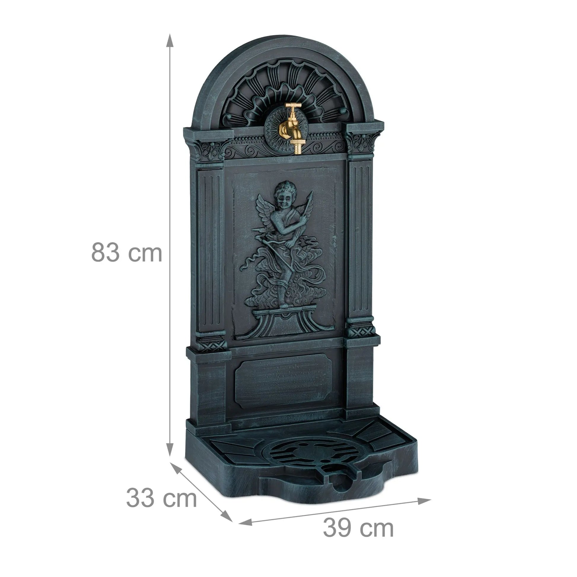 Standbrunnen Engel-Design Dunkelgrün-Gold-Grau von Relaxdays