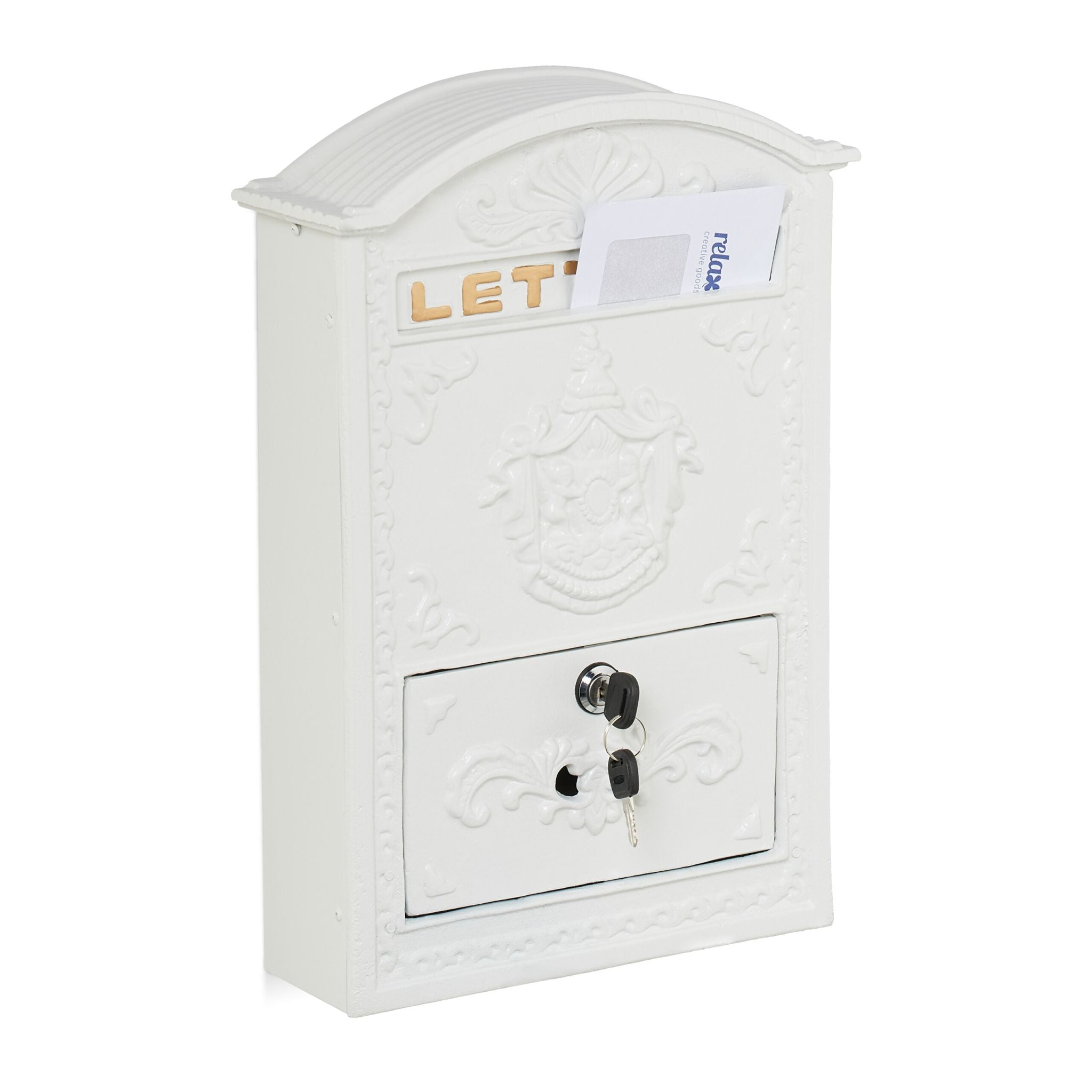 Briefkasten Vintage mit Ornamenten Weiss-Gold von Relaxdays