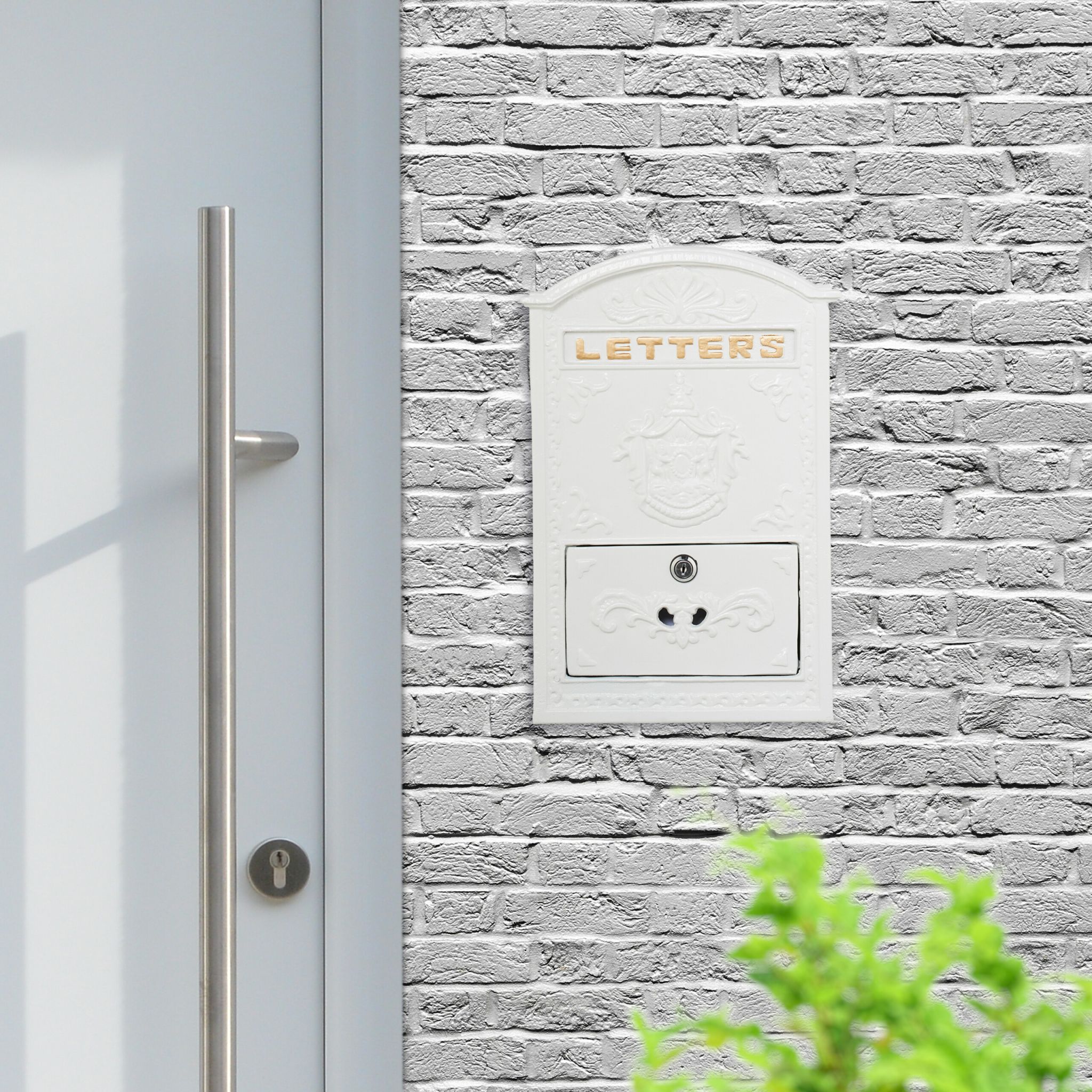 Briefkasten Vintage mit Ornamenten Weiss-Gold von Relaxdays