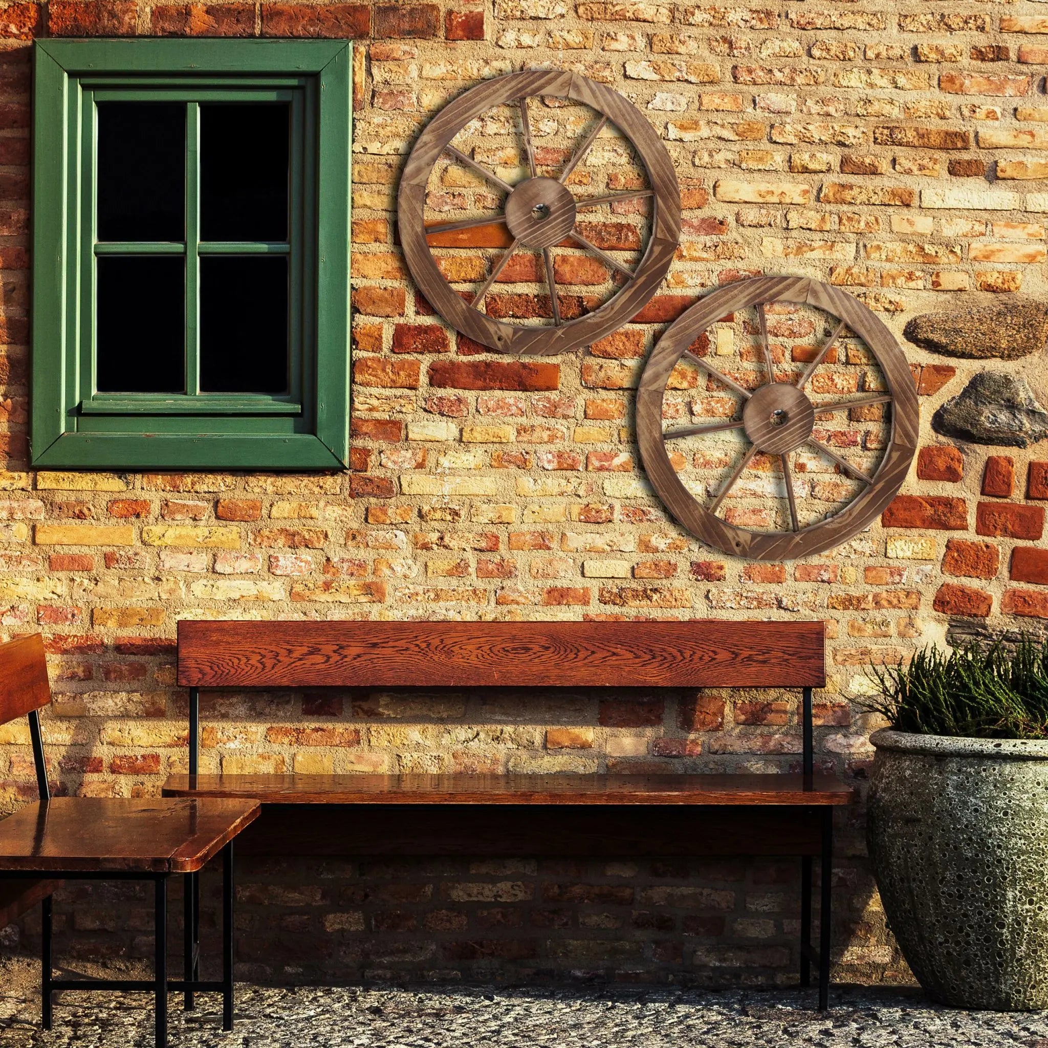 Wagenrad Holz 60cm 2er-Set Braun von Relaxdays