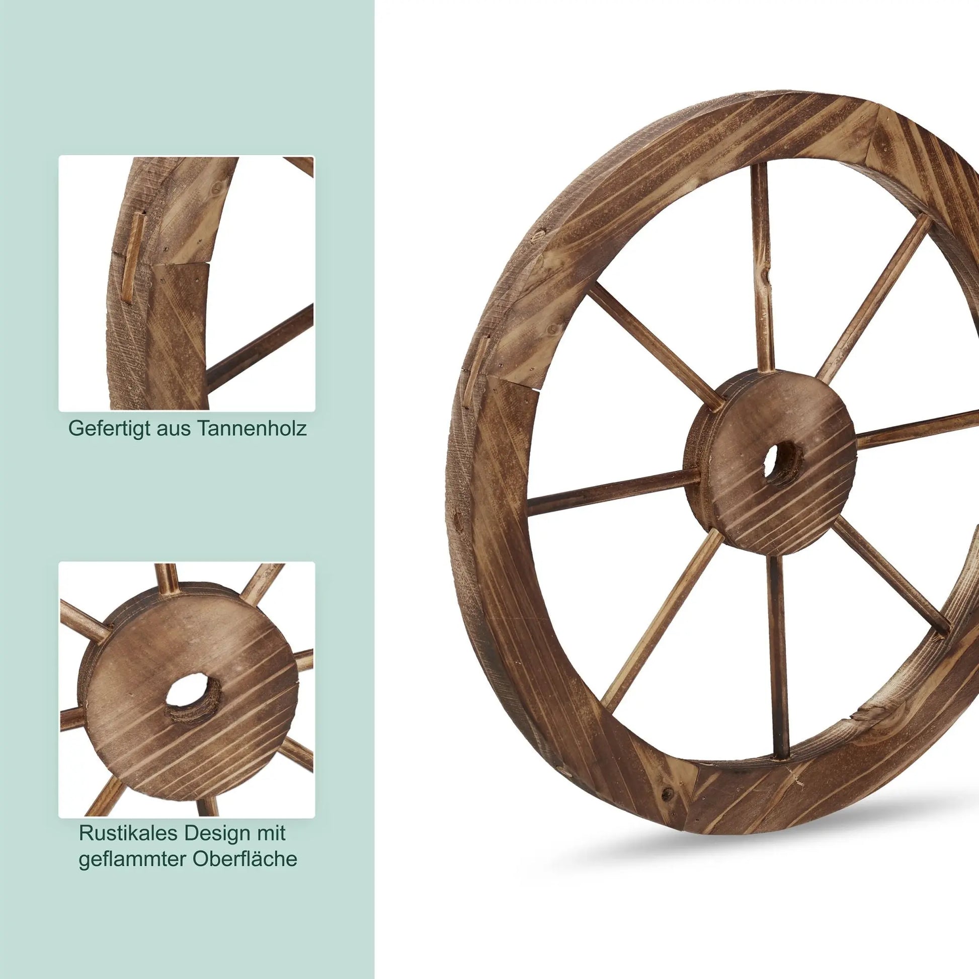 Wagenrad Holz 60cm 2er-Set Braun von Relaxdays