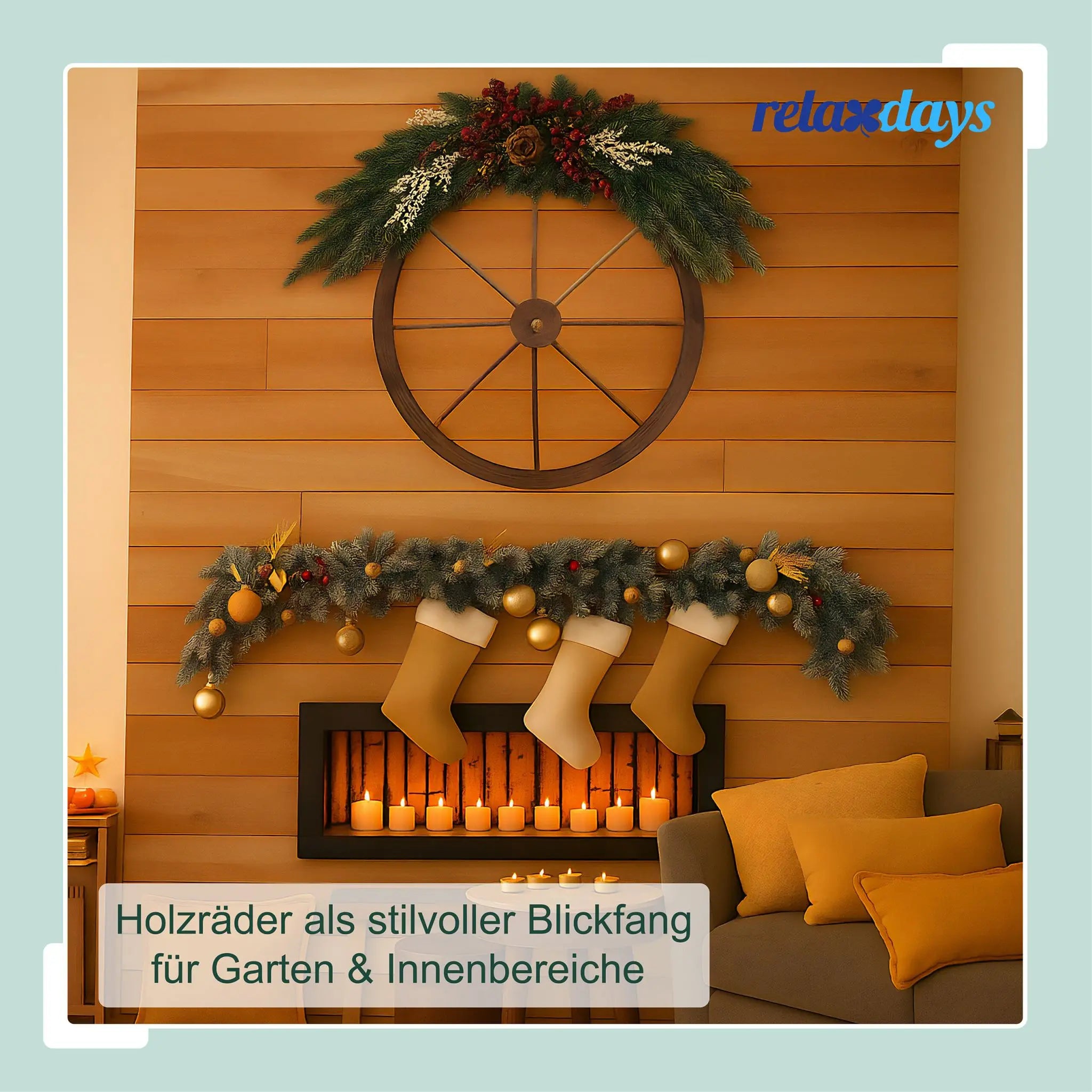 Wagenrad Holz 75cm 2er-Set Braun von Relaxdays