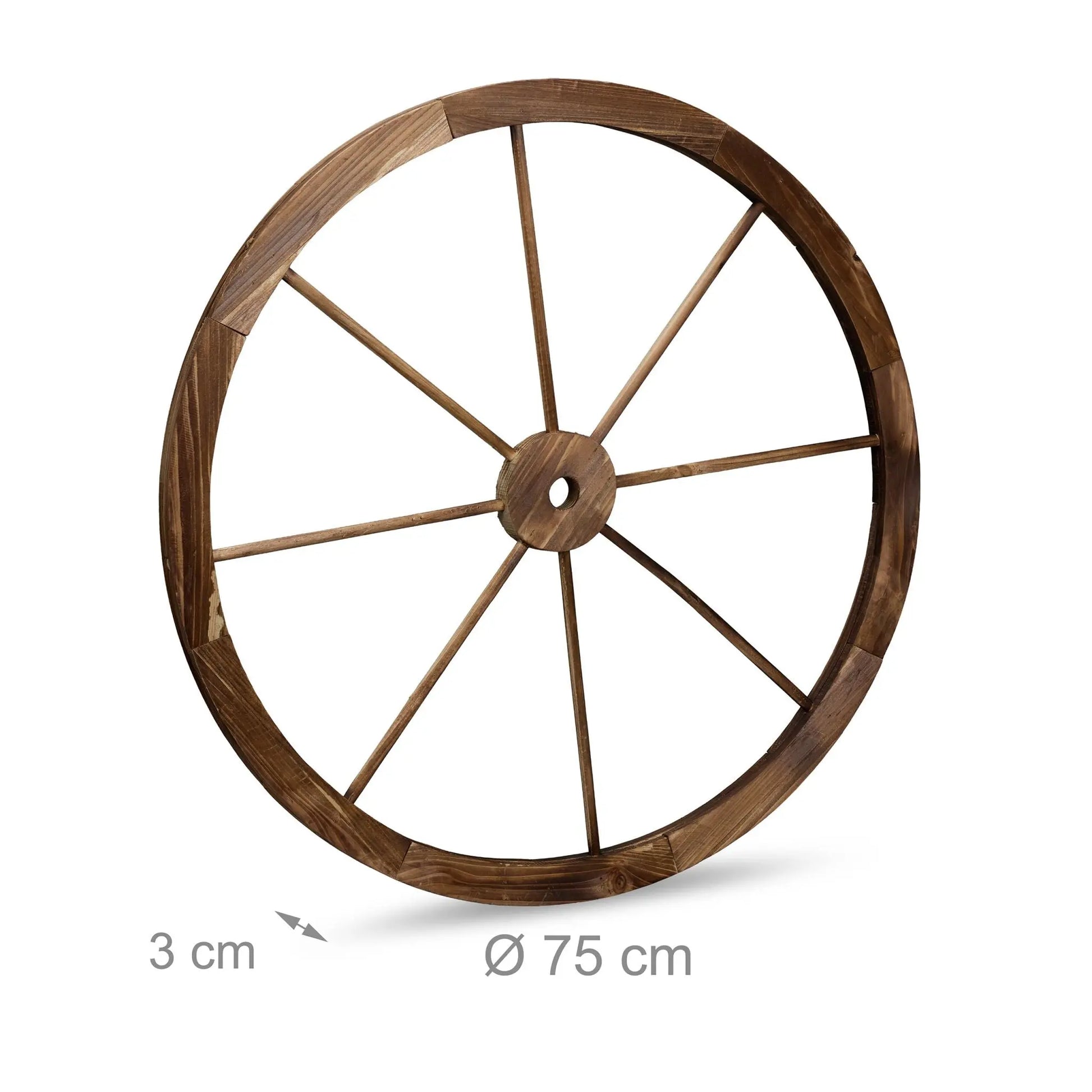 Wagenrad Holz 75cm 2er-Set Braun von Relaxdays