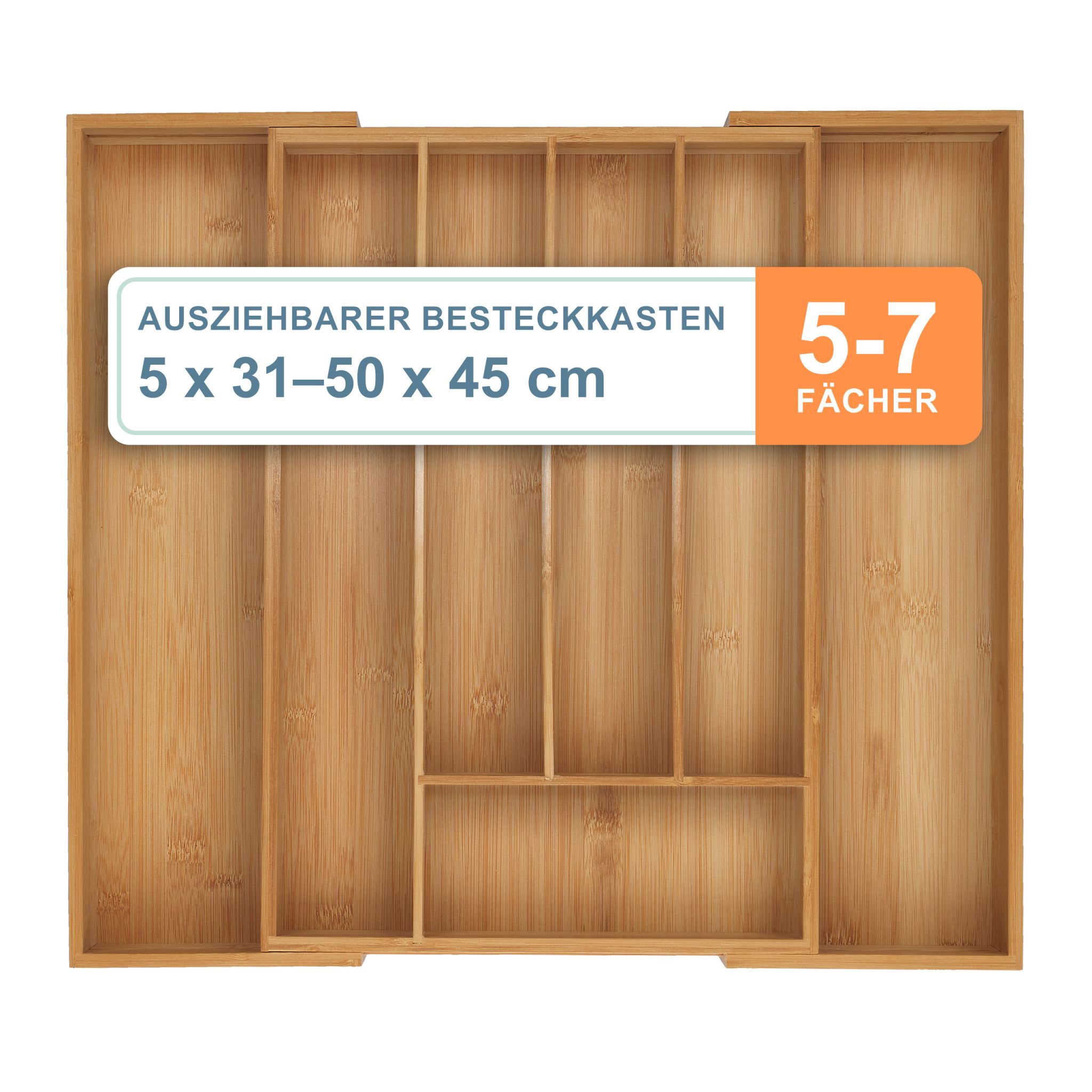 Ausziehbarer Besteckkasten Bambus Hellbraun von Relaxdays