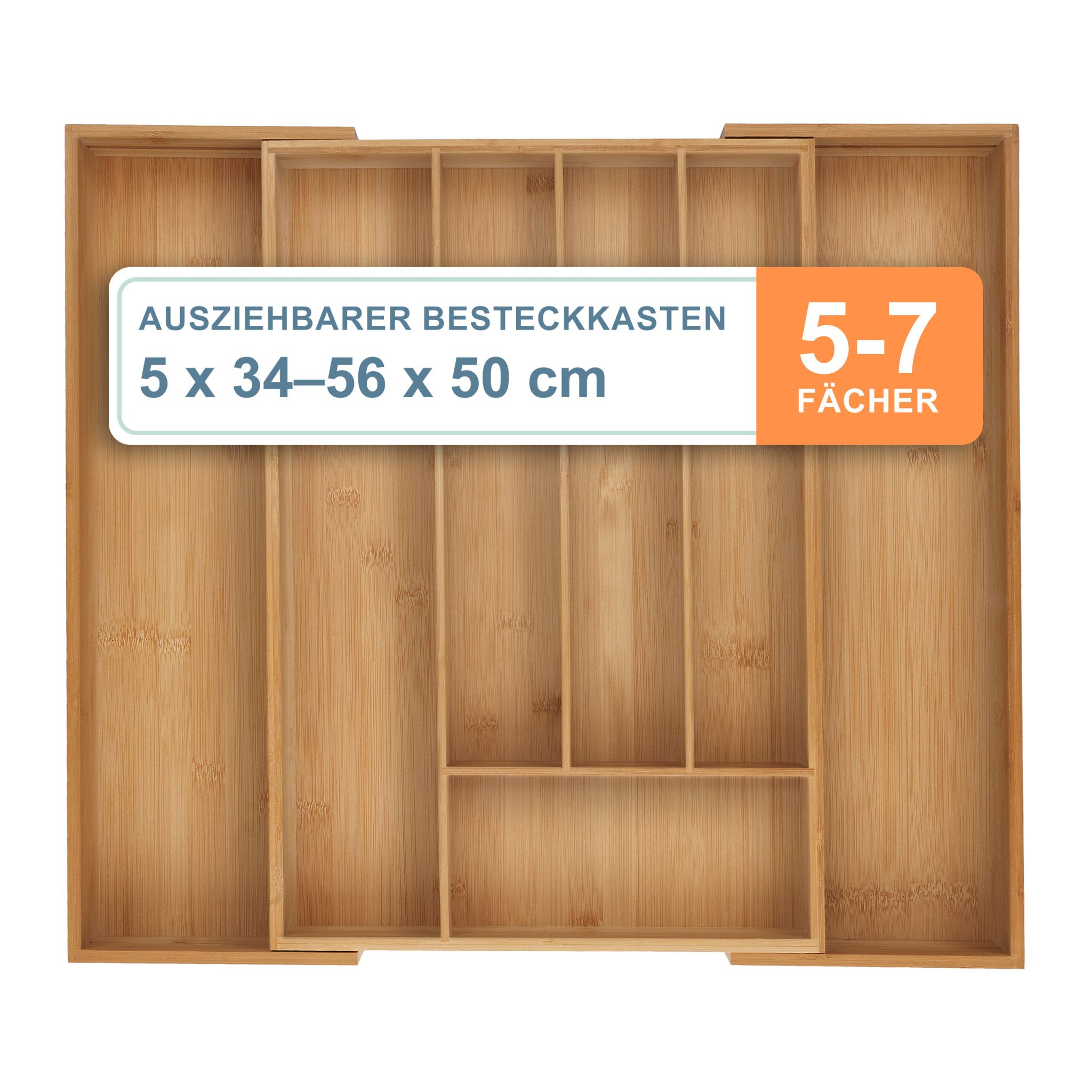 Ausziehbarer Besteckkasten Bambus Hellbraun von Relaxdays