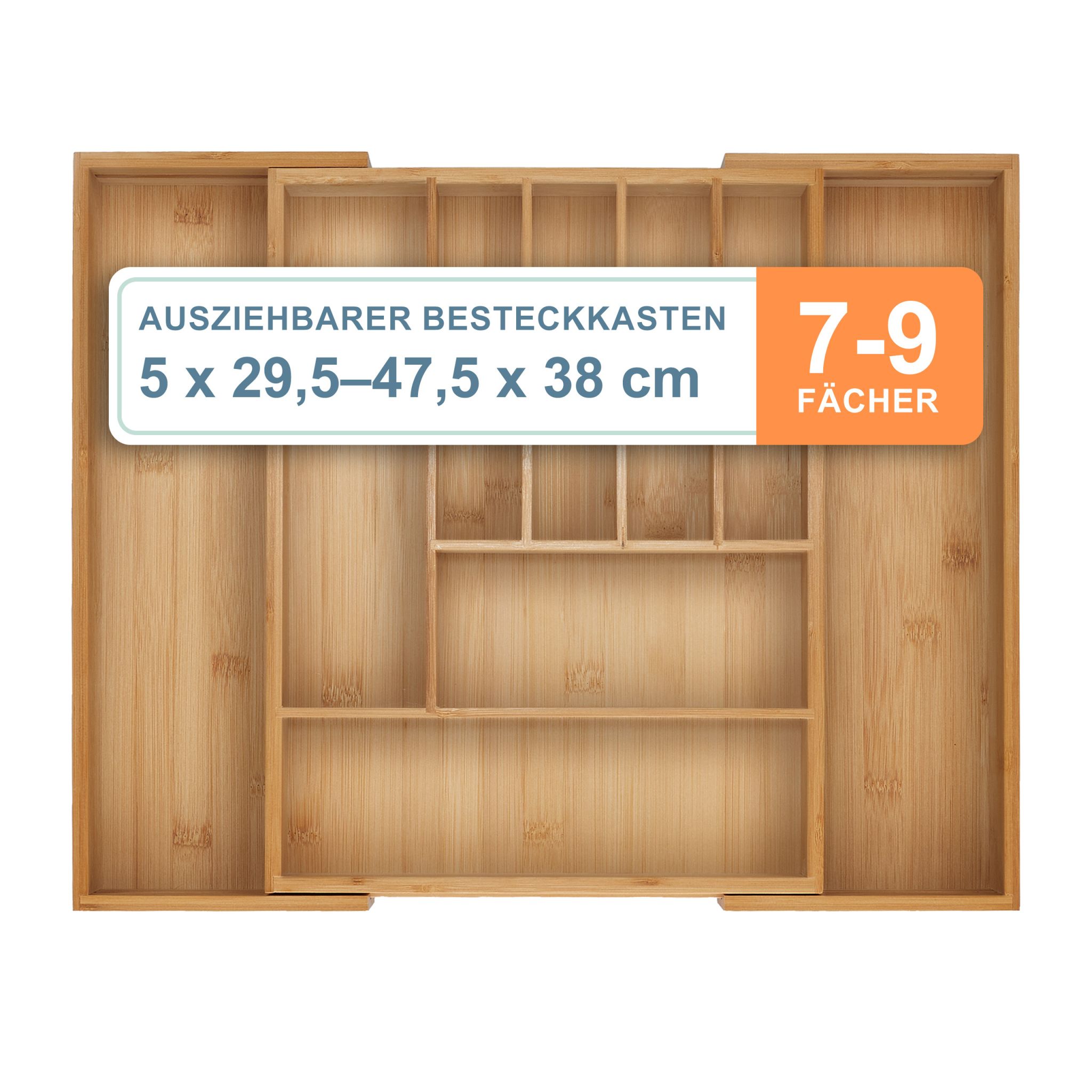 Ausziehbarer Besteckkasten Bambus Hellbraun von Relaxdays