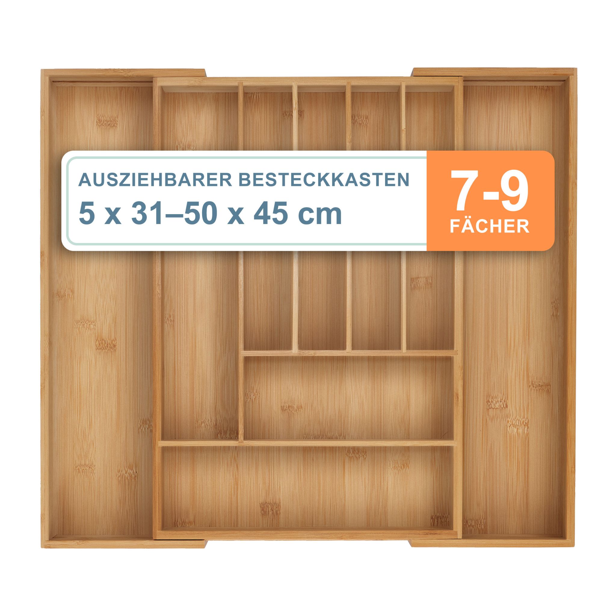 Ausziehbarer Besteckkasten Bambus Hellbraun von Relaxdays