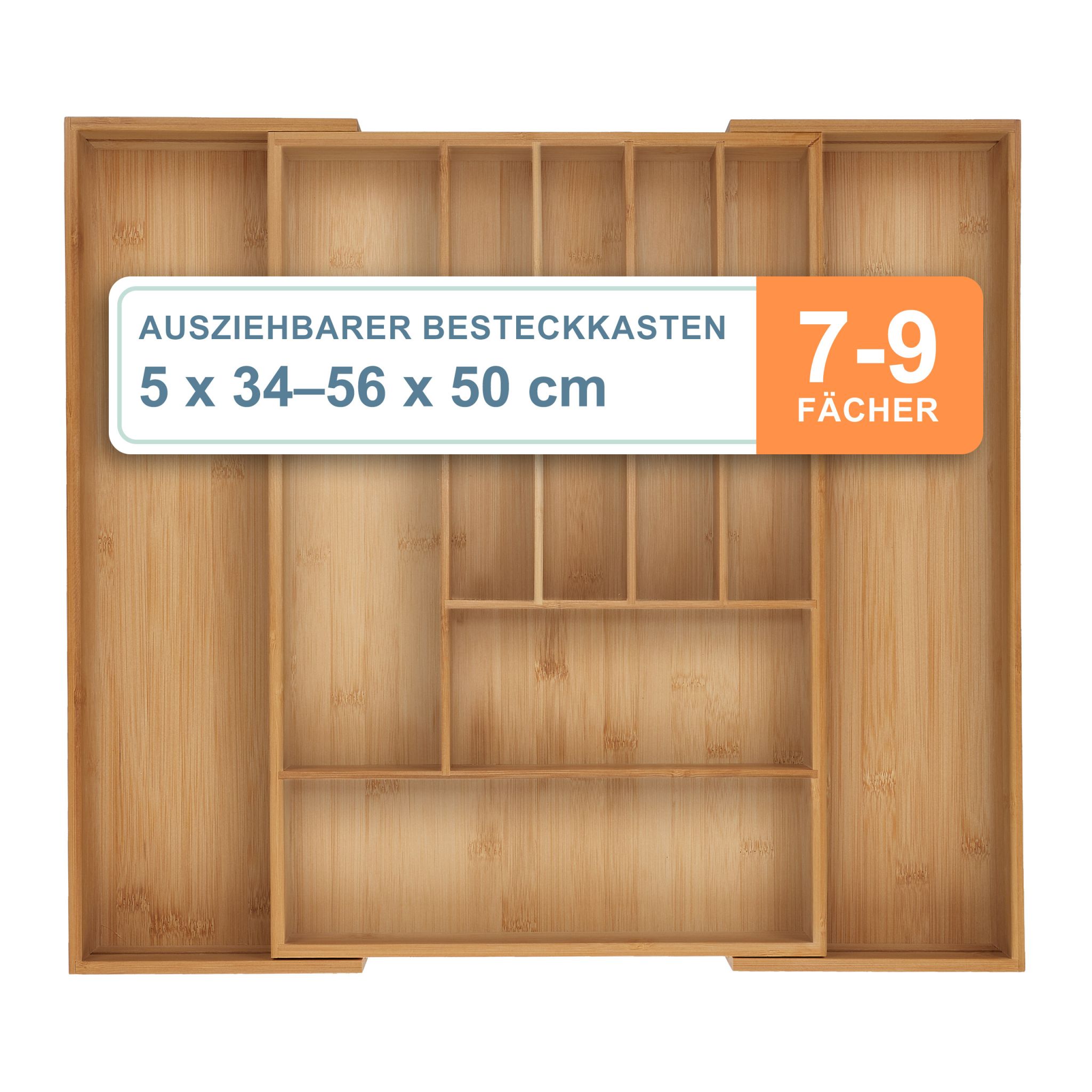 Ausziehbarer Besteckkasten Bambus Hellbraun von Relaxdays