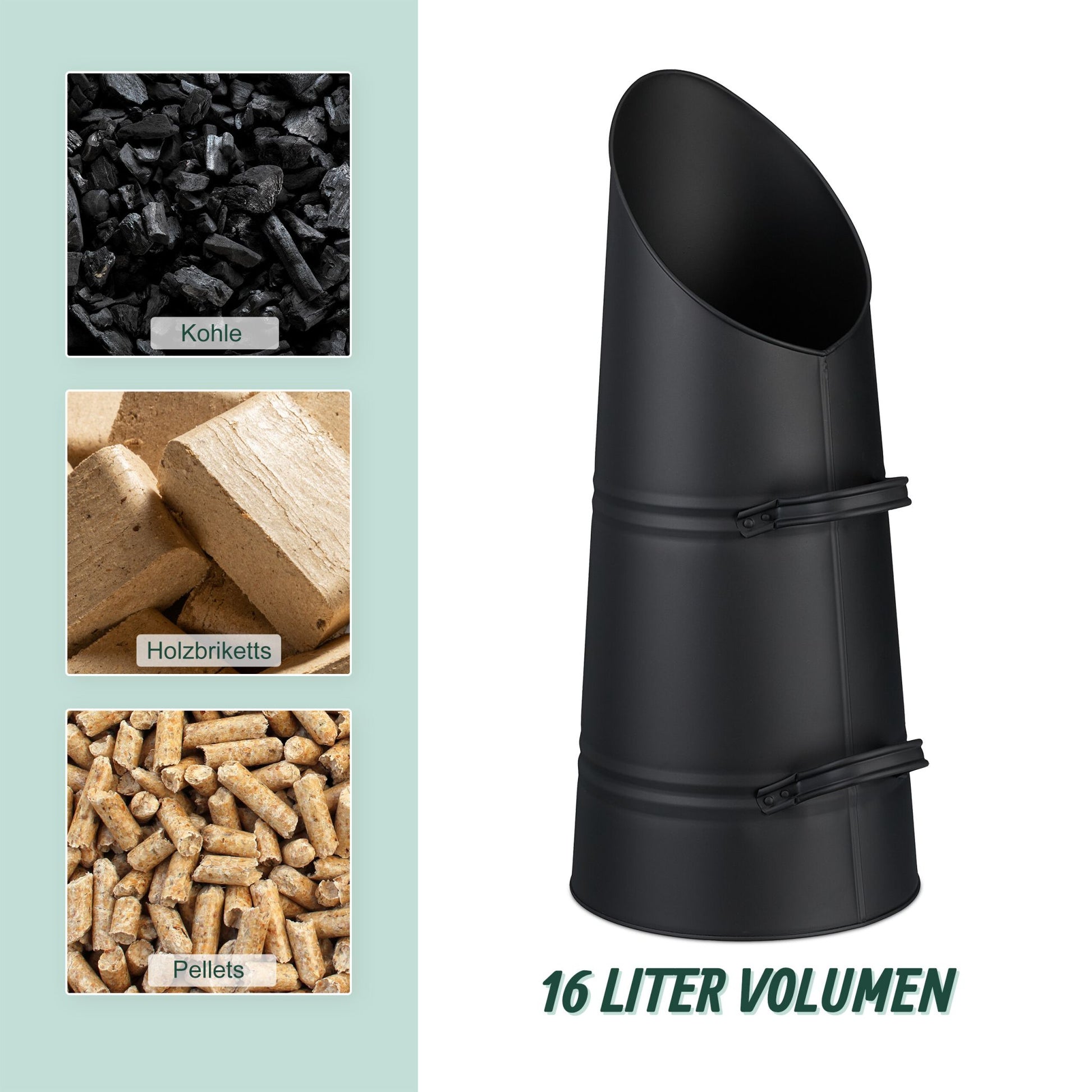 Kohlenschütte 16L Schwarz von Relaxdays