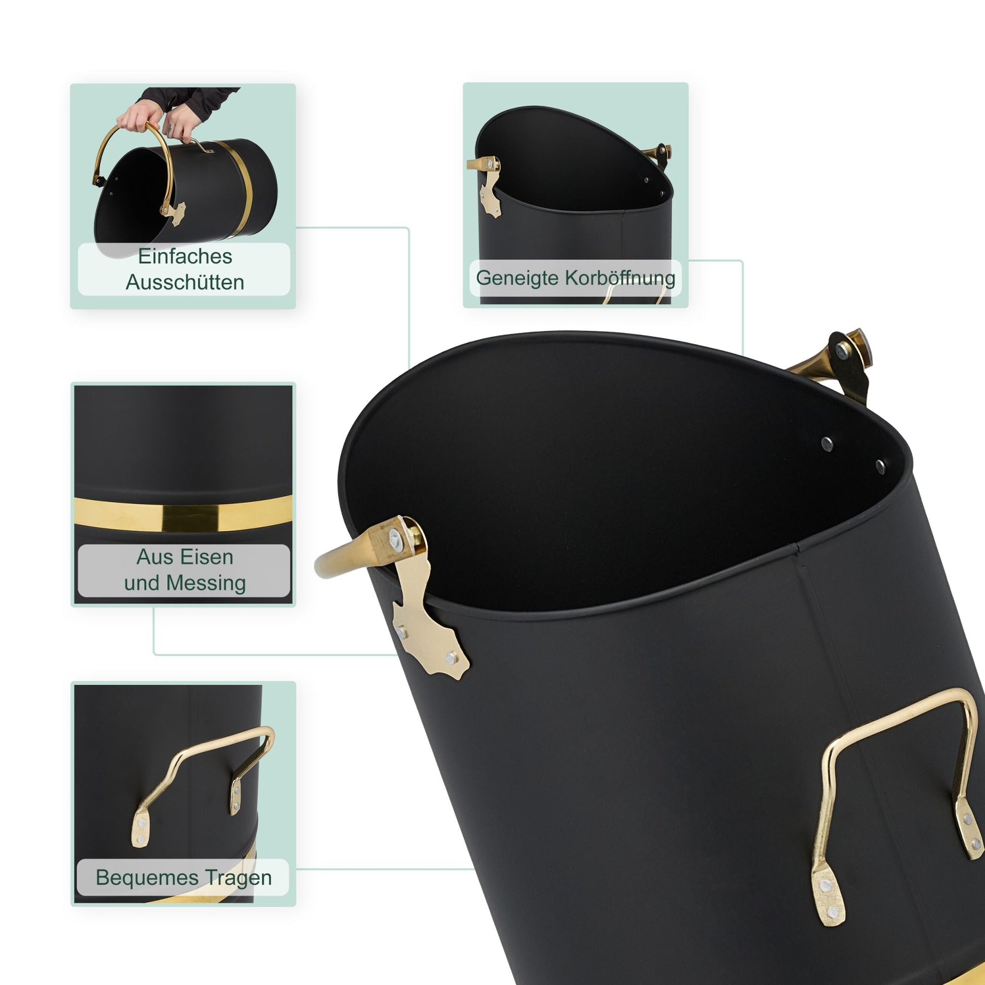 Kohlenschütte 12L Gold-Schwarz von Relaxdays