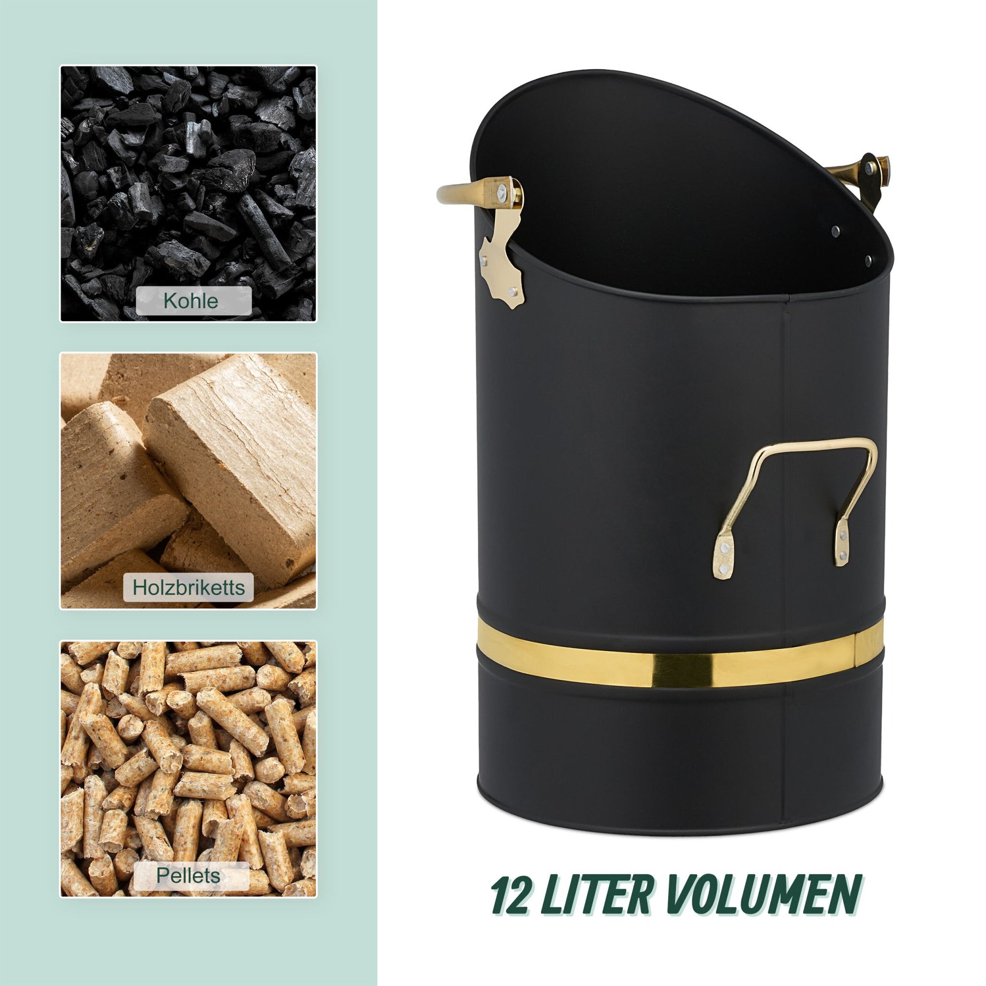 Kohlenschütte 12L Gold-Schwarz von Relaxdays