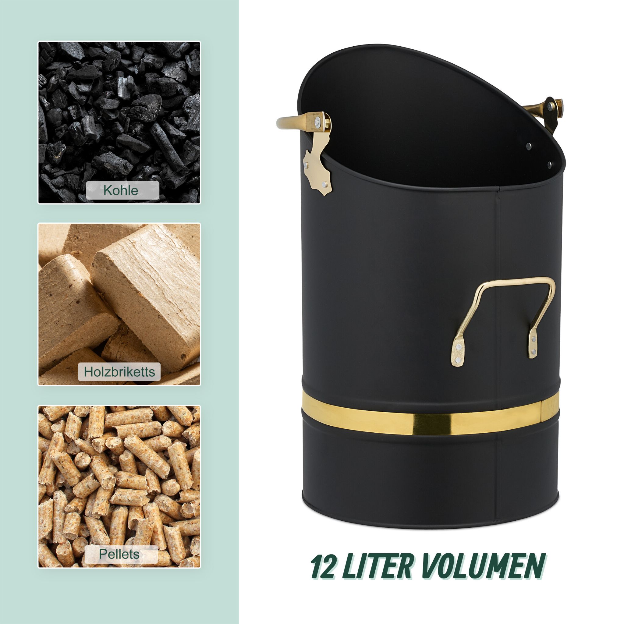 Kohlenschütte 12L Gold-Schwarz von Relaxdays