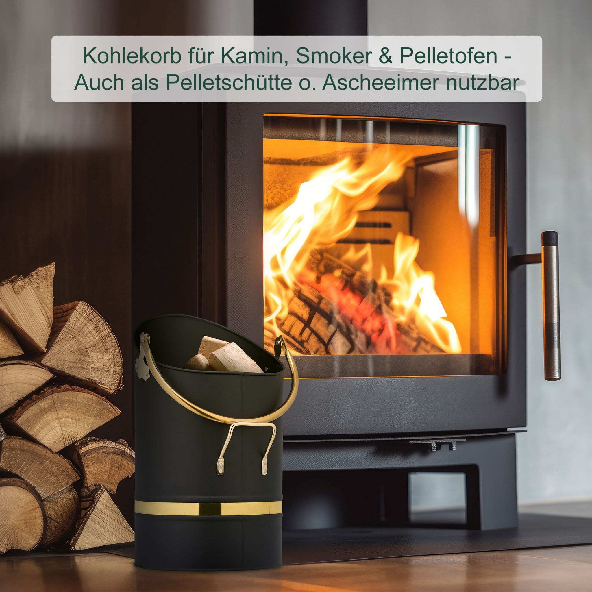 Kohlenschütte 12L Gold-Schwarz von Relaxdays