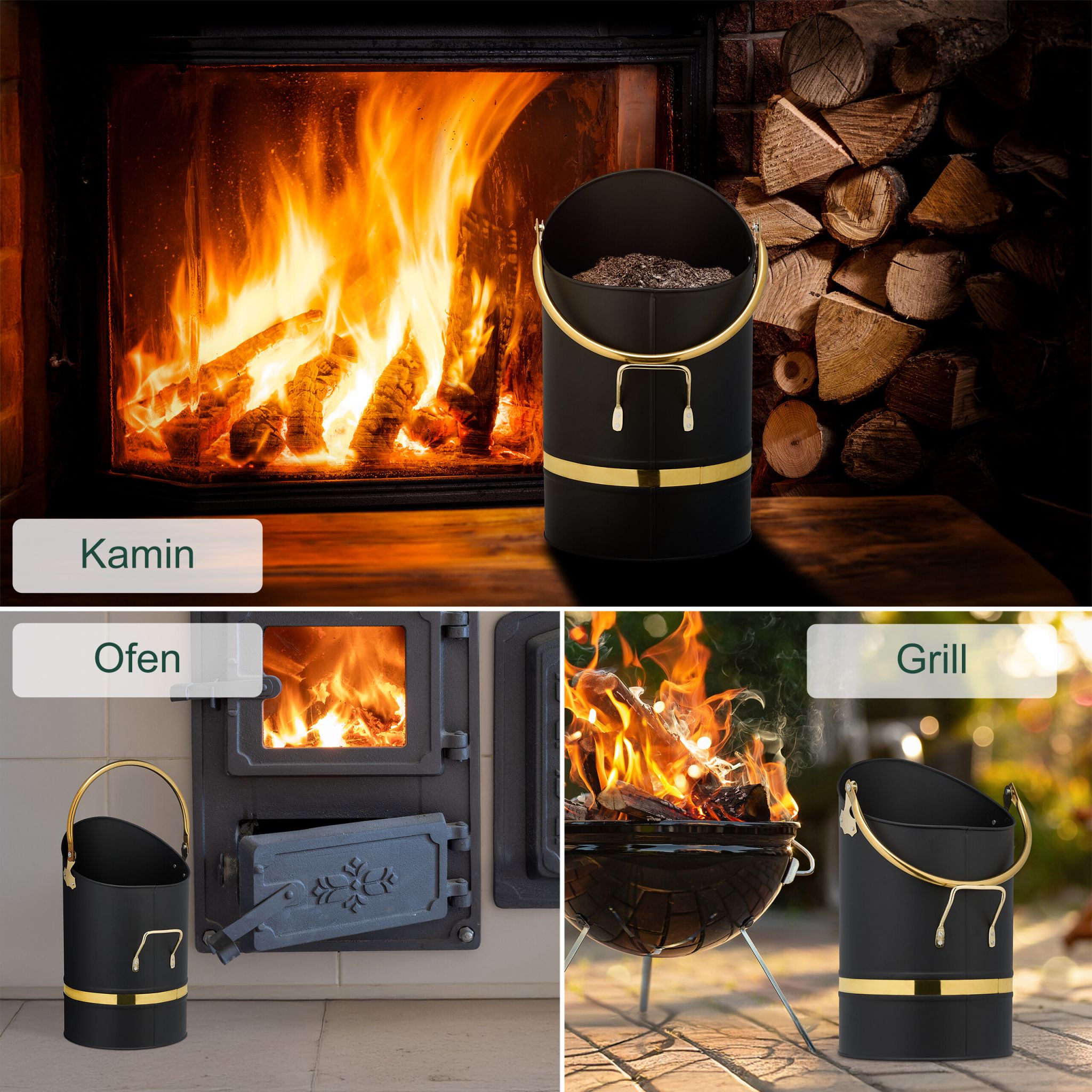 Kohlenschütte 12L Gold-Schwarz von Relaxdays