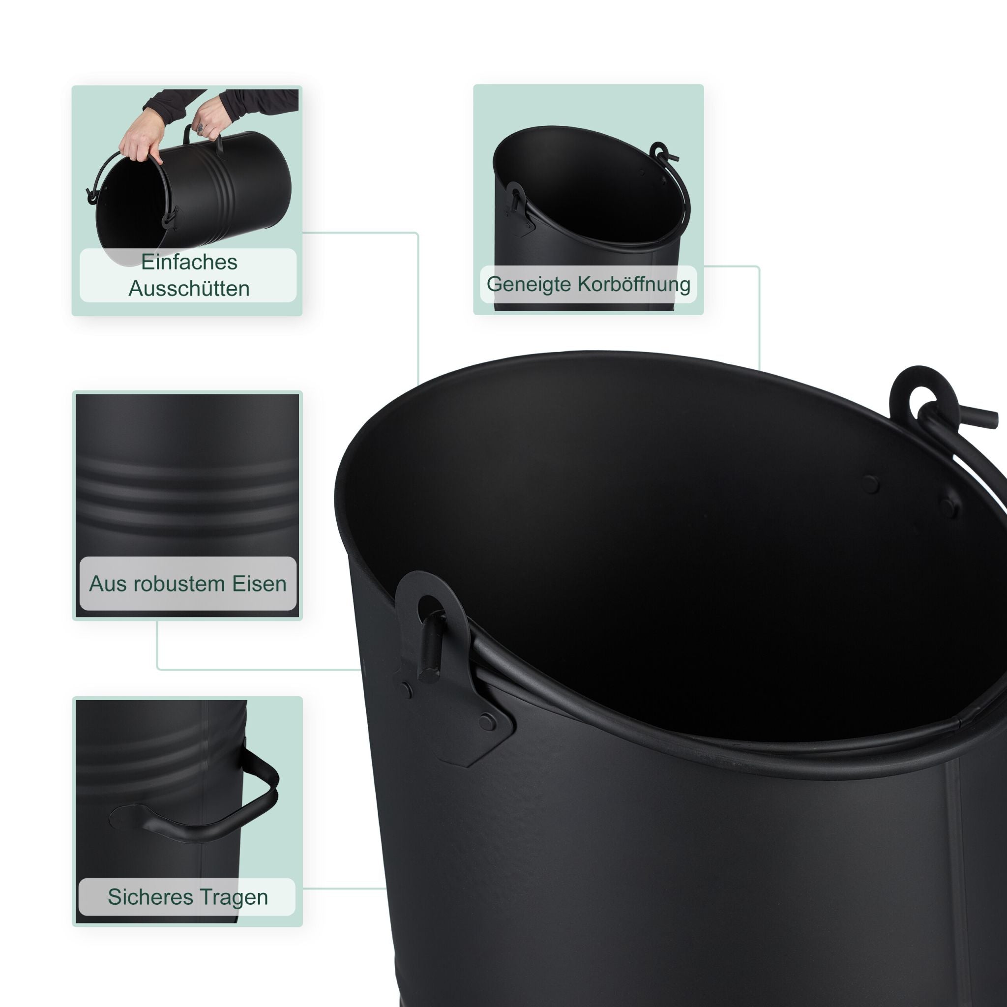 Kohlenschütte 12L Schwarz von Relaxdays