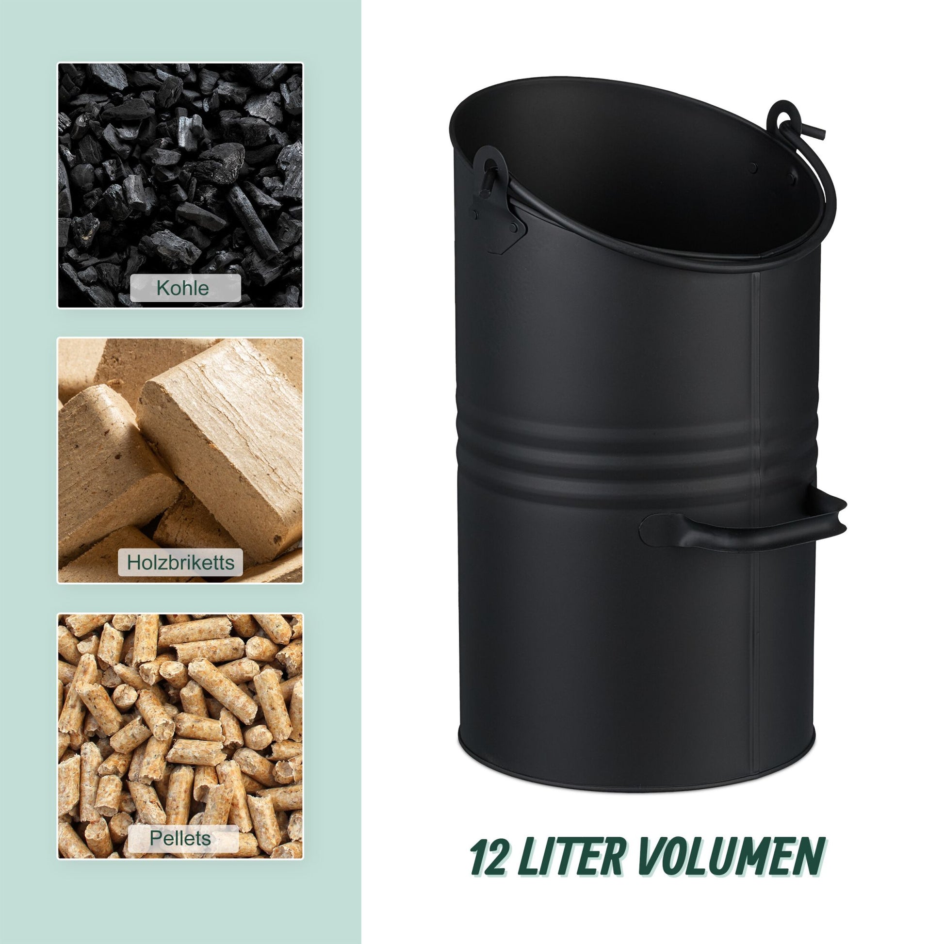 Kohlenschütte 12L Schwarz von Relaxdays