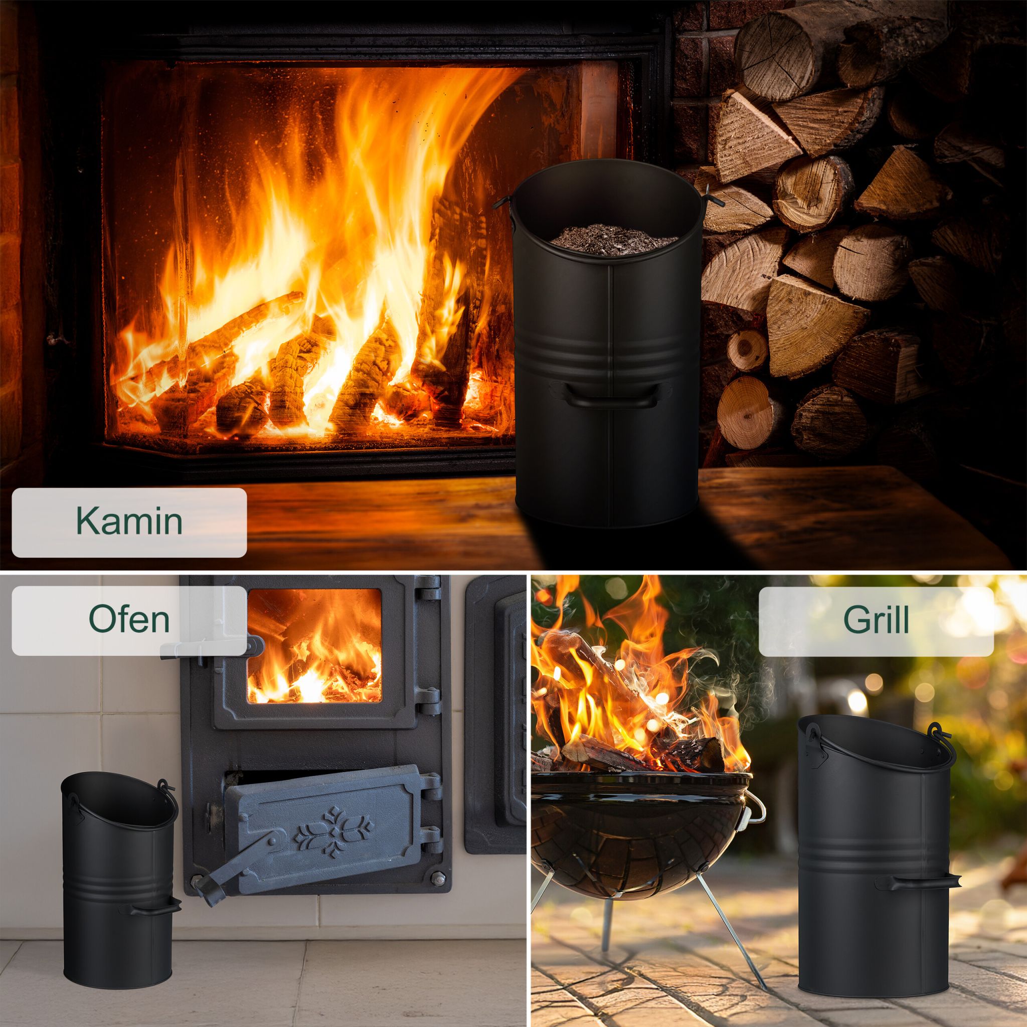 Kohlenschütte 12L Schwarz von Relaxdays