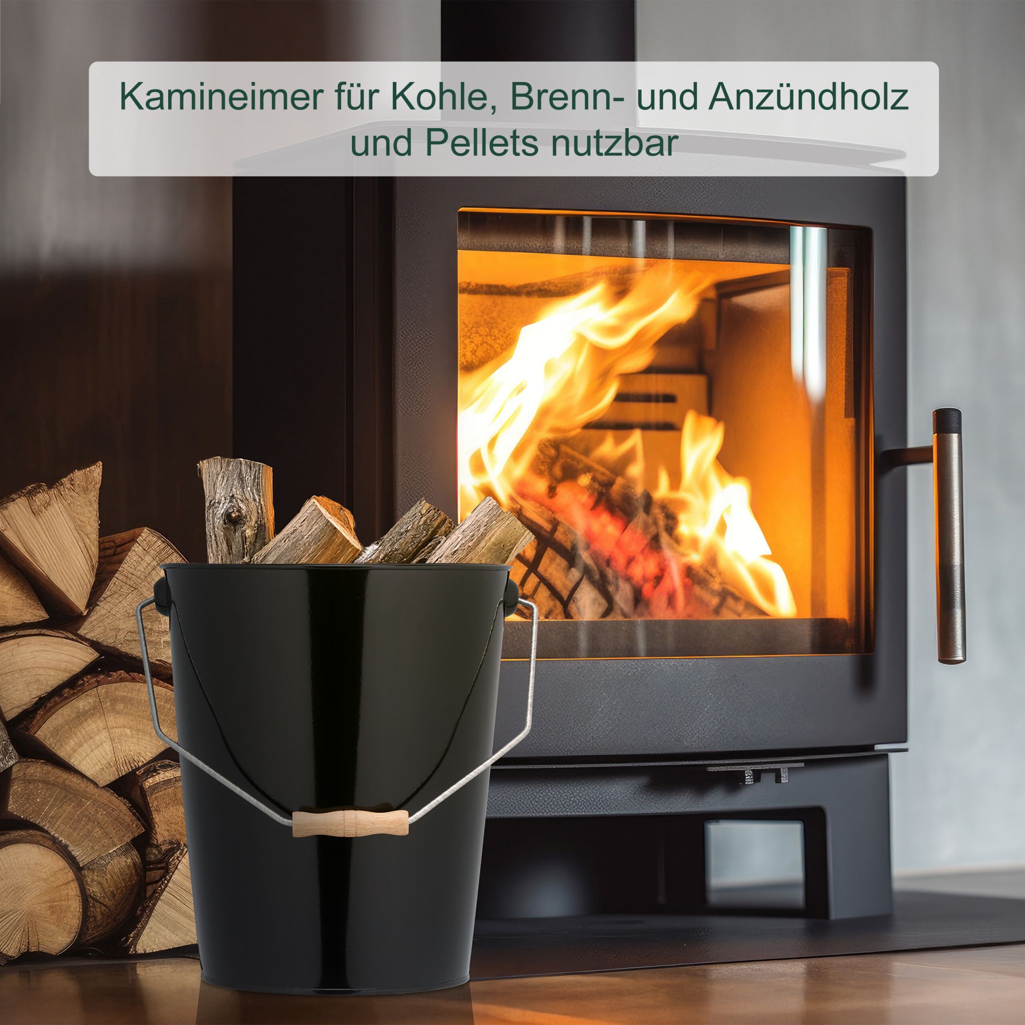 Kohleneimer mit Henkel Hellbraun-Schwarz von Relaxdays