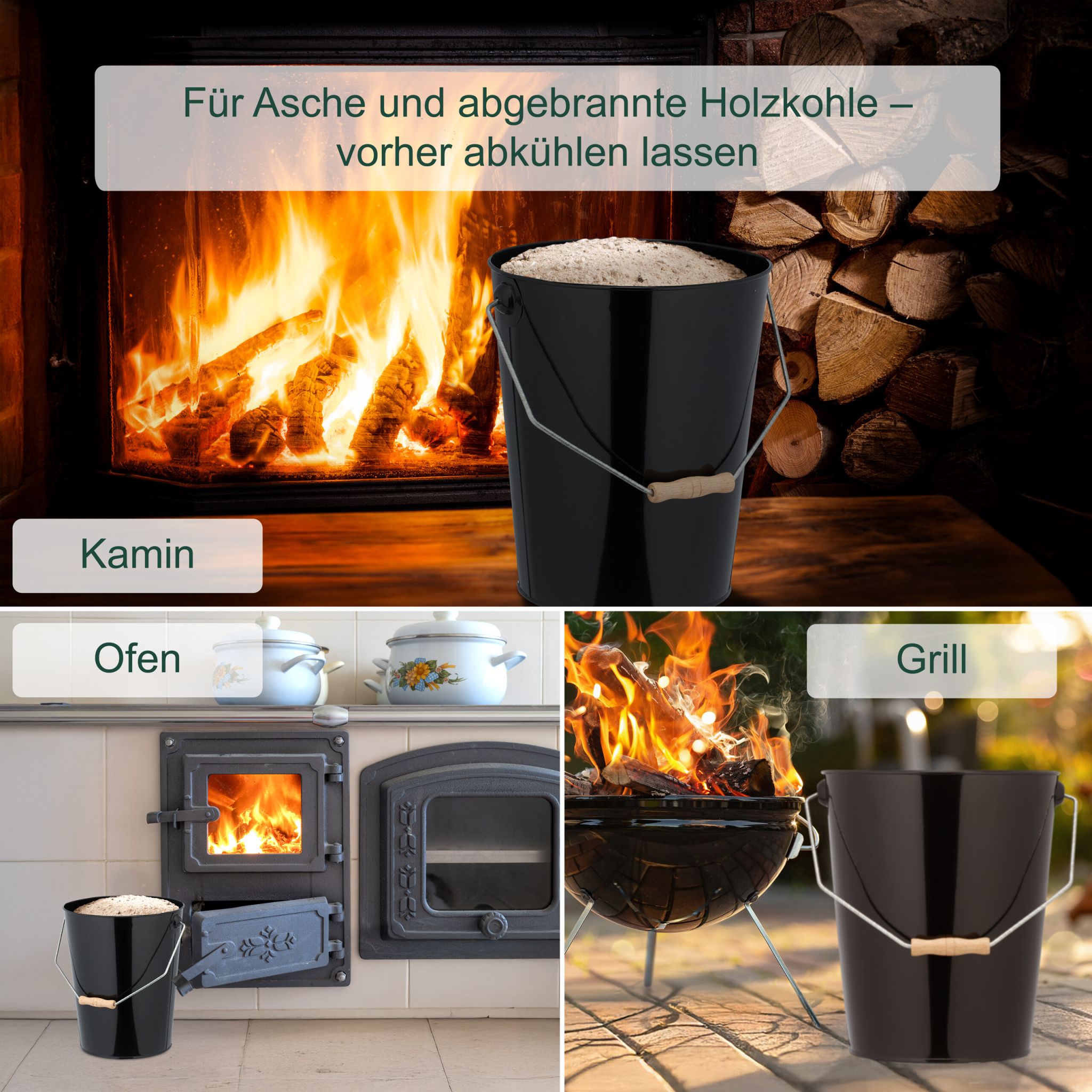 Kohleneimer mit Henkel Hellbraun-Schwarz von Relaxdays