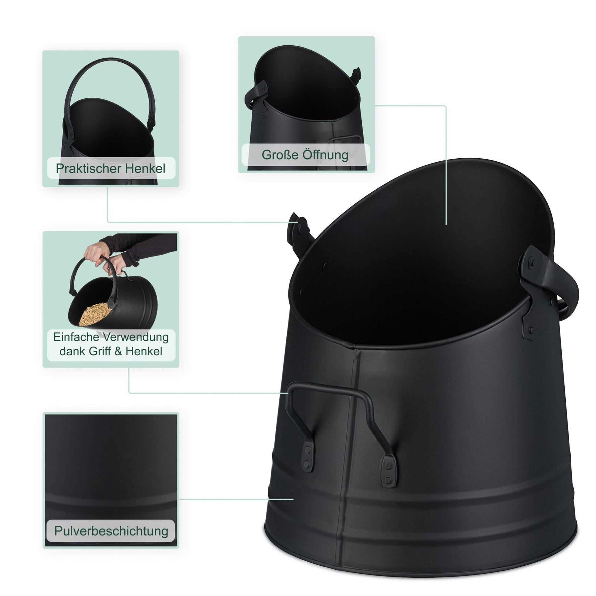 Kohleneimer mit Schaufel 6,5L Schwarz von Relaxdays