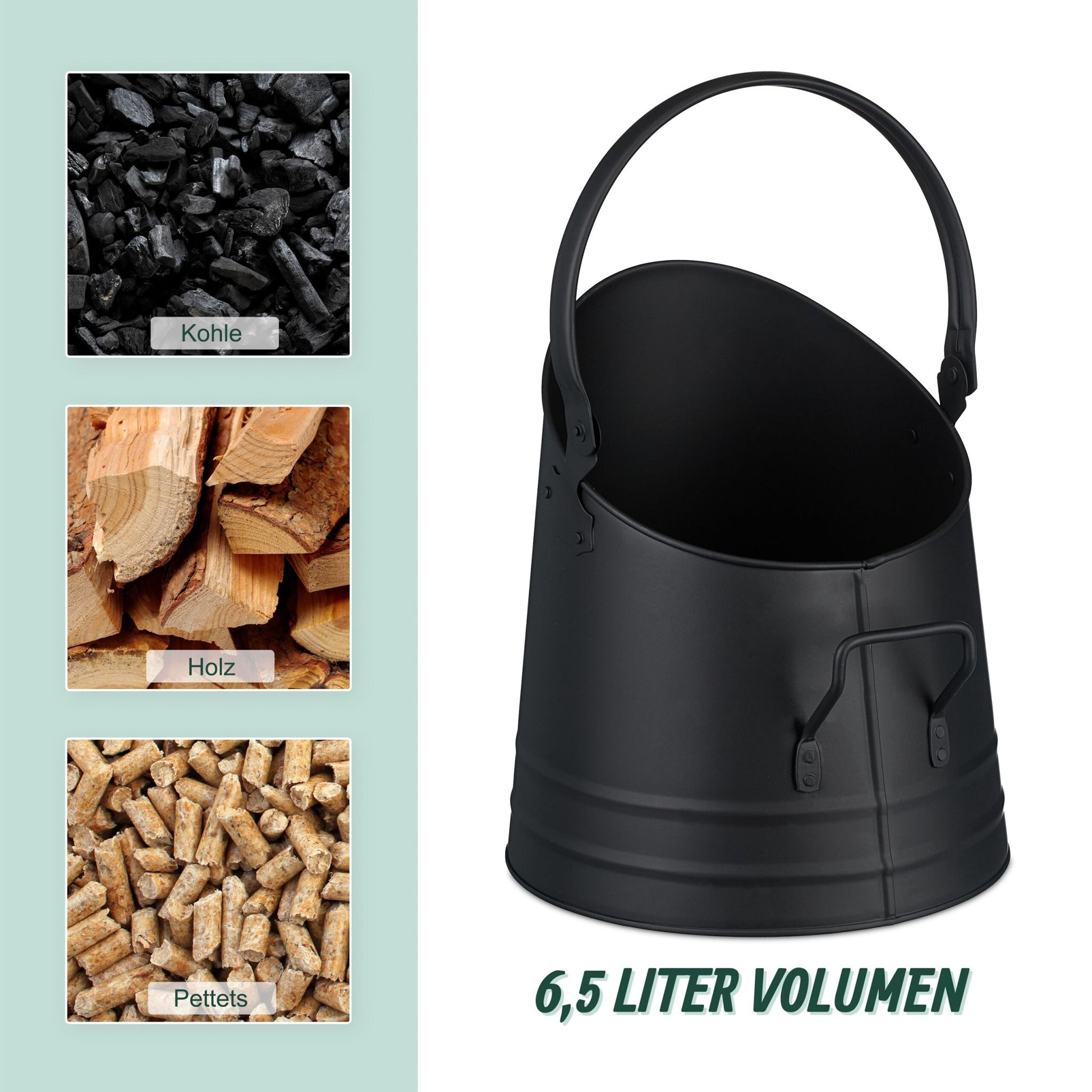 Kohleneimer mit Schaufel 6,5L Schwarz von Relaxdays